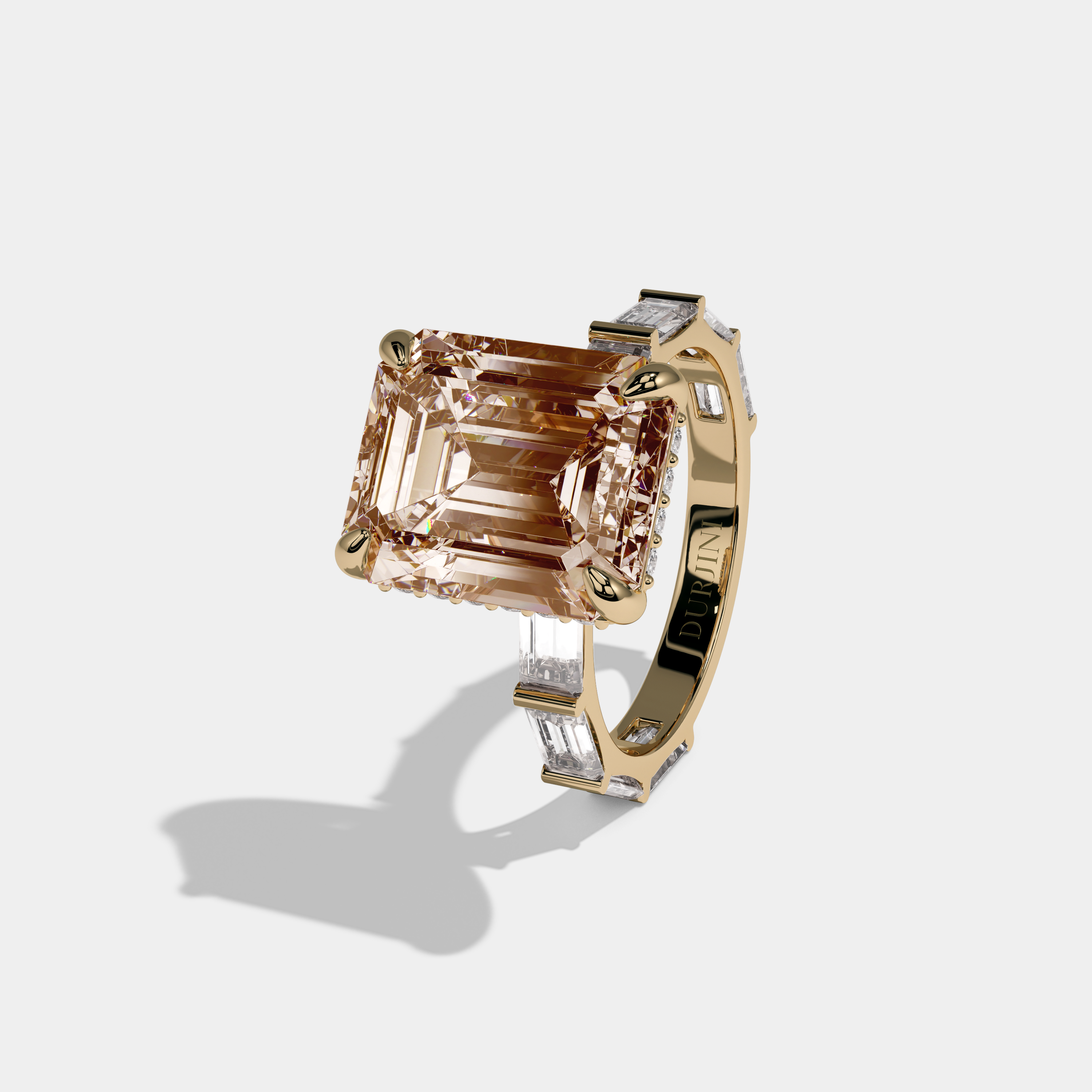 Augusta Fancy Champagne Brown Emerald Cut Diamond Emerald Band Engagement Ring 7ct 18K Yellow Gold