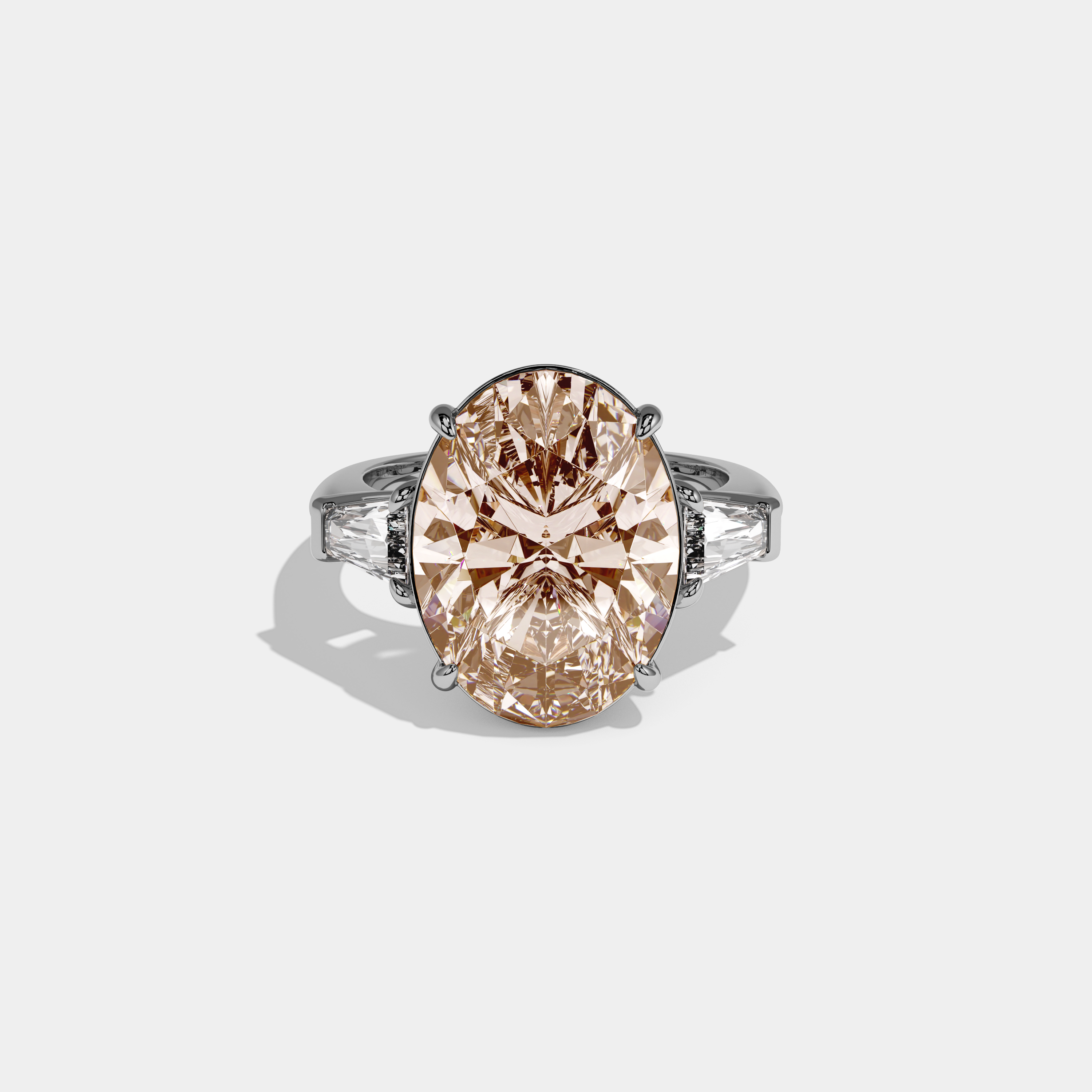 Margaret Fancy Champagne Brown Oval Cut Diamond Plain Band With Tapered Baguette Cut Sides Engagement Ring 8ct 18K White Gold