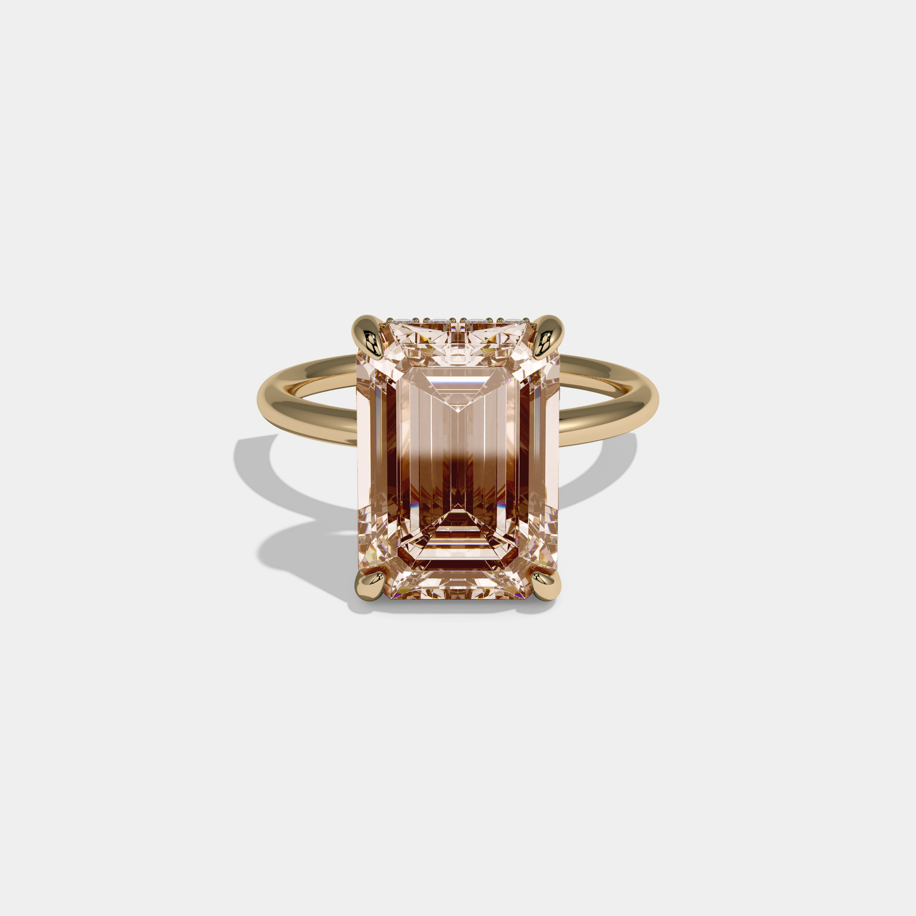 Louisa Fancy Champagne Brown Emerald Brilliant Cut Diamond Plain Band With Hidden Halo 6.5ct 18K Yellow Gold