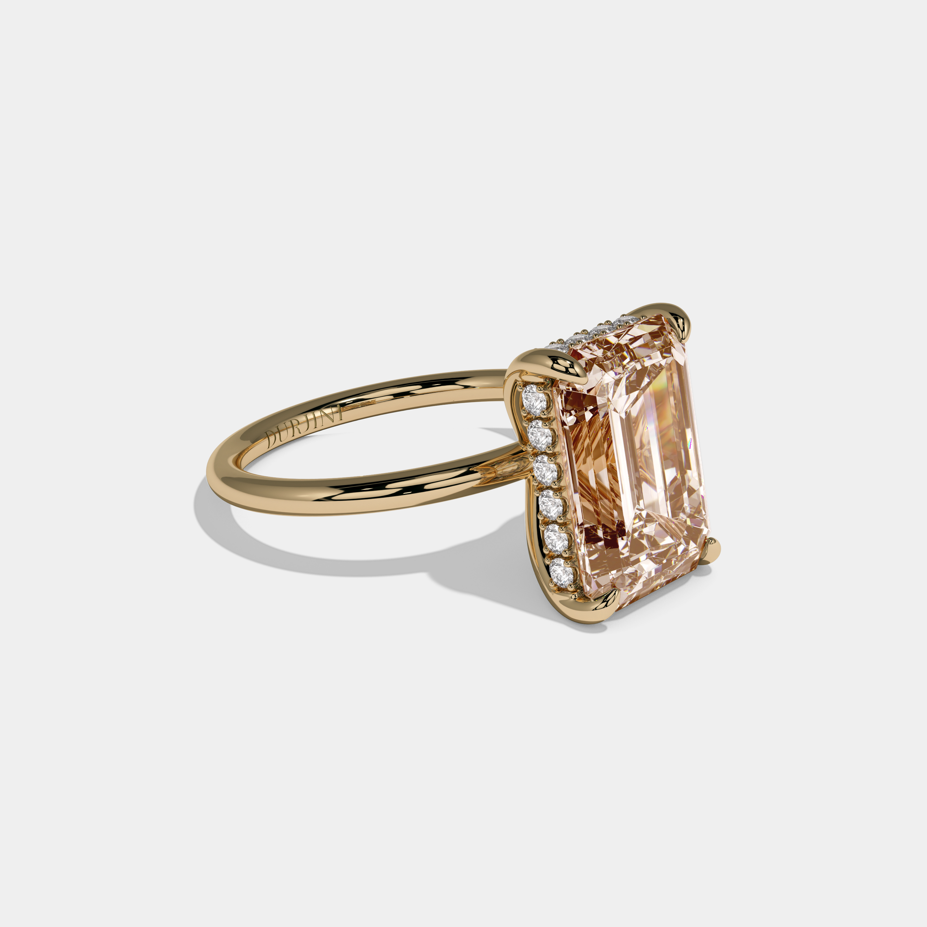Louisa Fancy Champagne Brown Emerald Brilliant Cut Diamond Plain Band With Hidden Halo 6.5ct 18K Yellow Gold