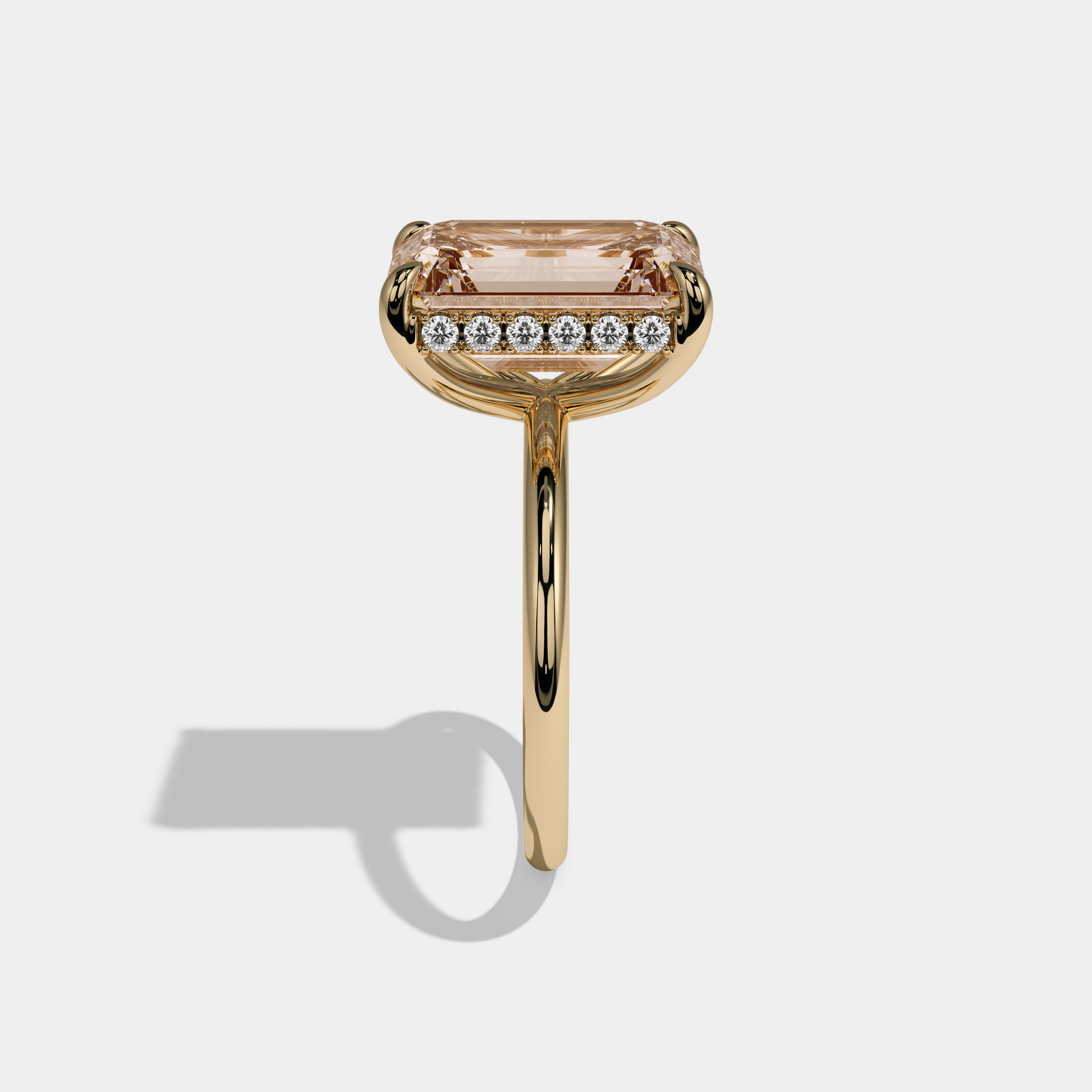 Louisa Fancy Champagne Brown Emerald Brilliant Cut Diamond Plain Band With Hidden Halo 6.5ct 18K Yellow Gold