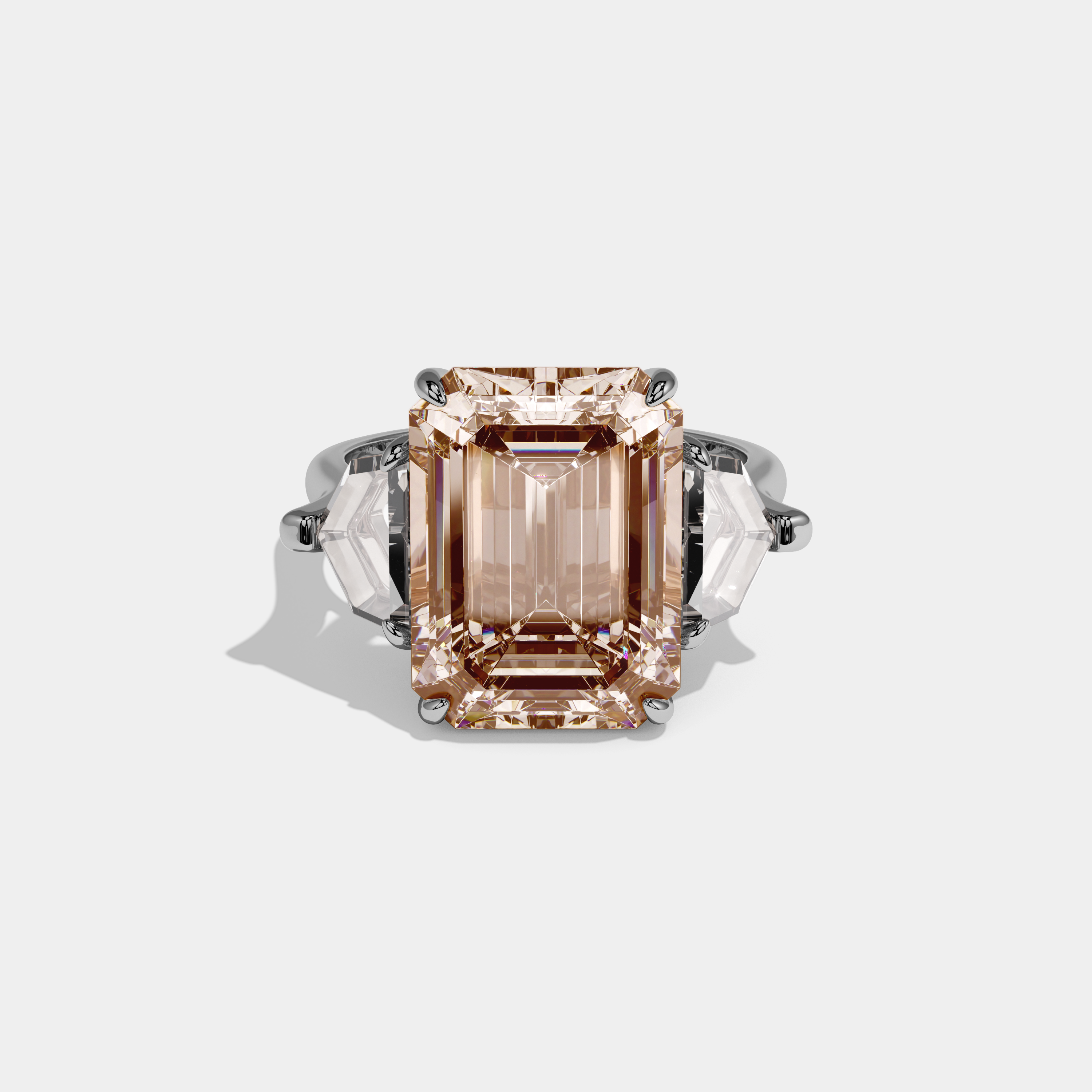 Augusta Fancy Champagne Brown Emerald Cut Diamond Plain Band Engagement Ring With Pentagon Sides 9ct 18K White Gold