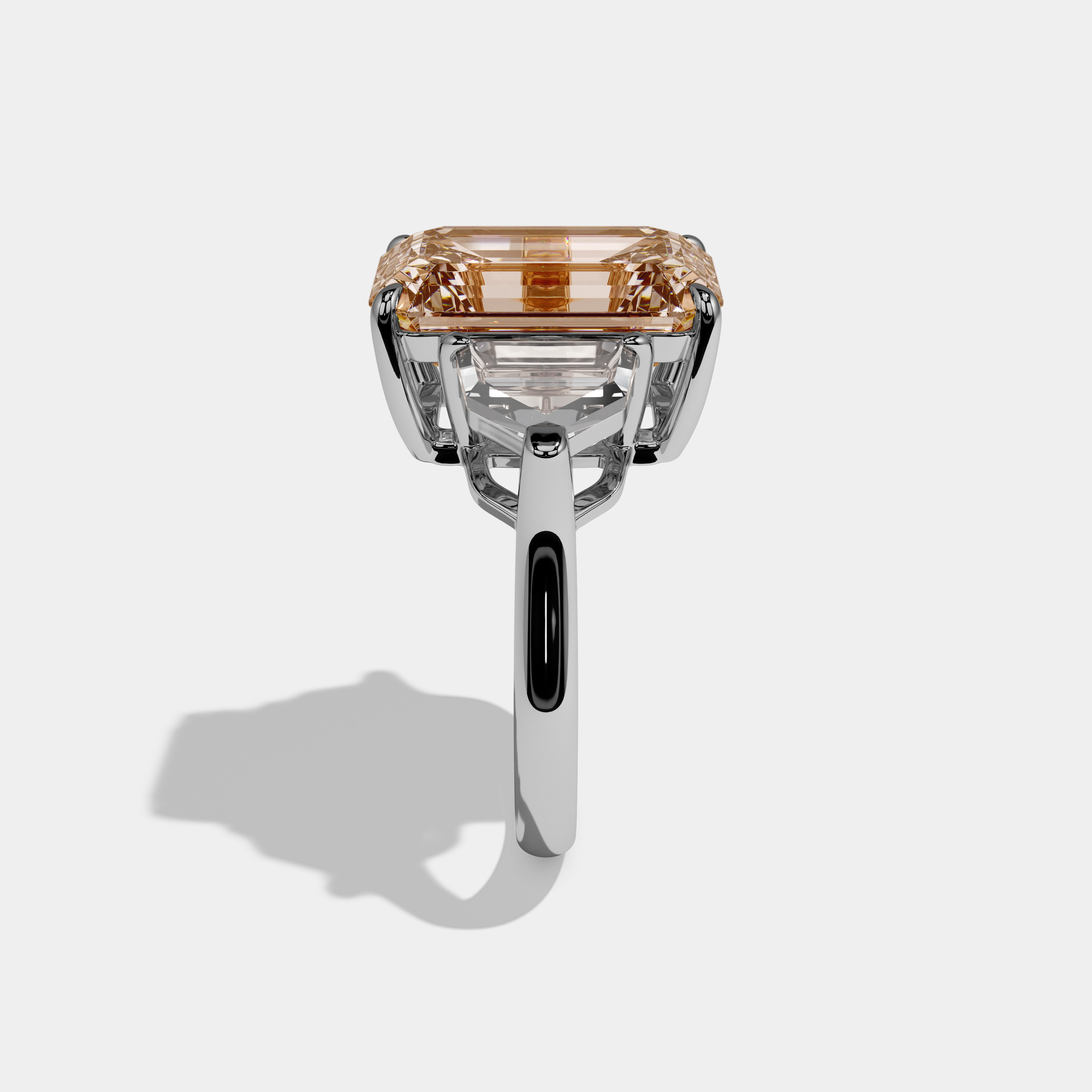 Augusta Fancy Champagne Brown Emerald Cut Diamond Plain Band Engagement Ring With Pentagon Sides 9ct 18K White Gold