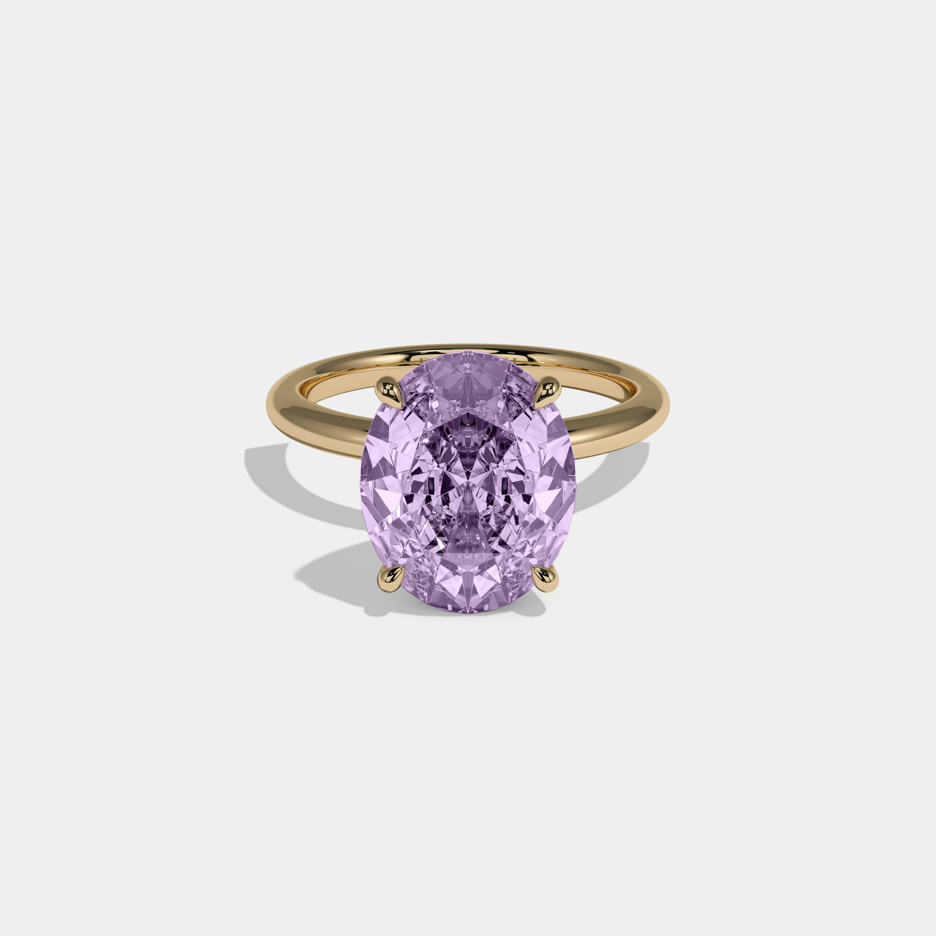 Eugenie Fancy Purple Oval Cut Diamond Plain Band Engagement Ring 6.5ct 18K Yellow Gold
