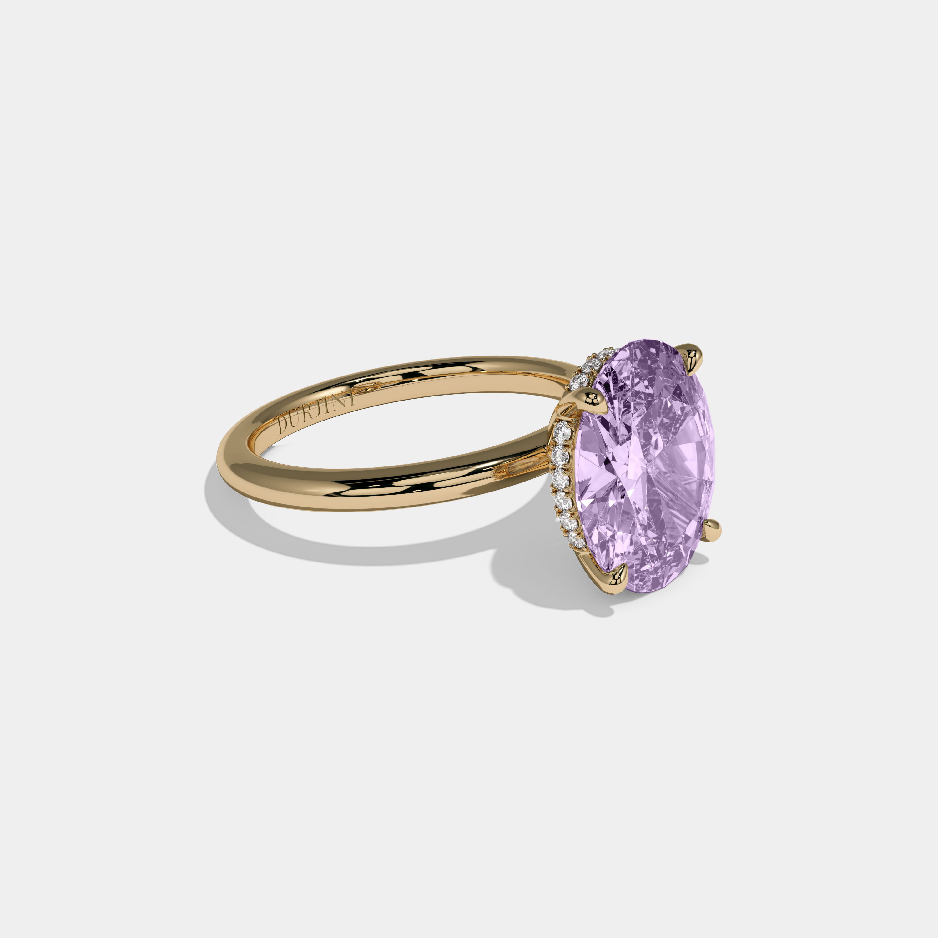 Eugenie Fancy Purple Oval Cut Diamond Plain Band Engagement Ring 6.5ct 18K Yellow Gold