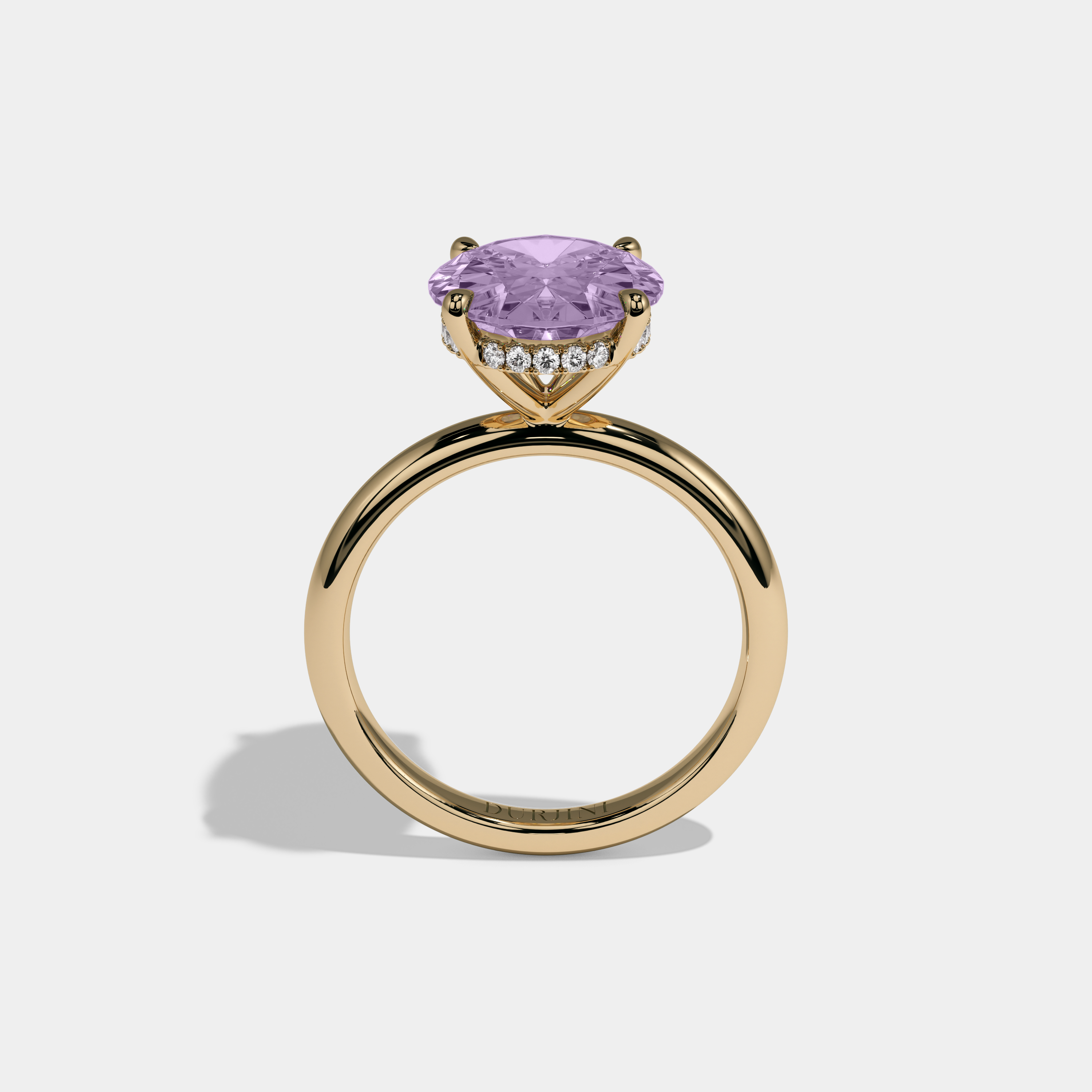 Eugenie Fancy Purple Oval Cut Diamond Plain Band Engagement Ring 6.5ct 18K Yellow Gold