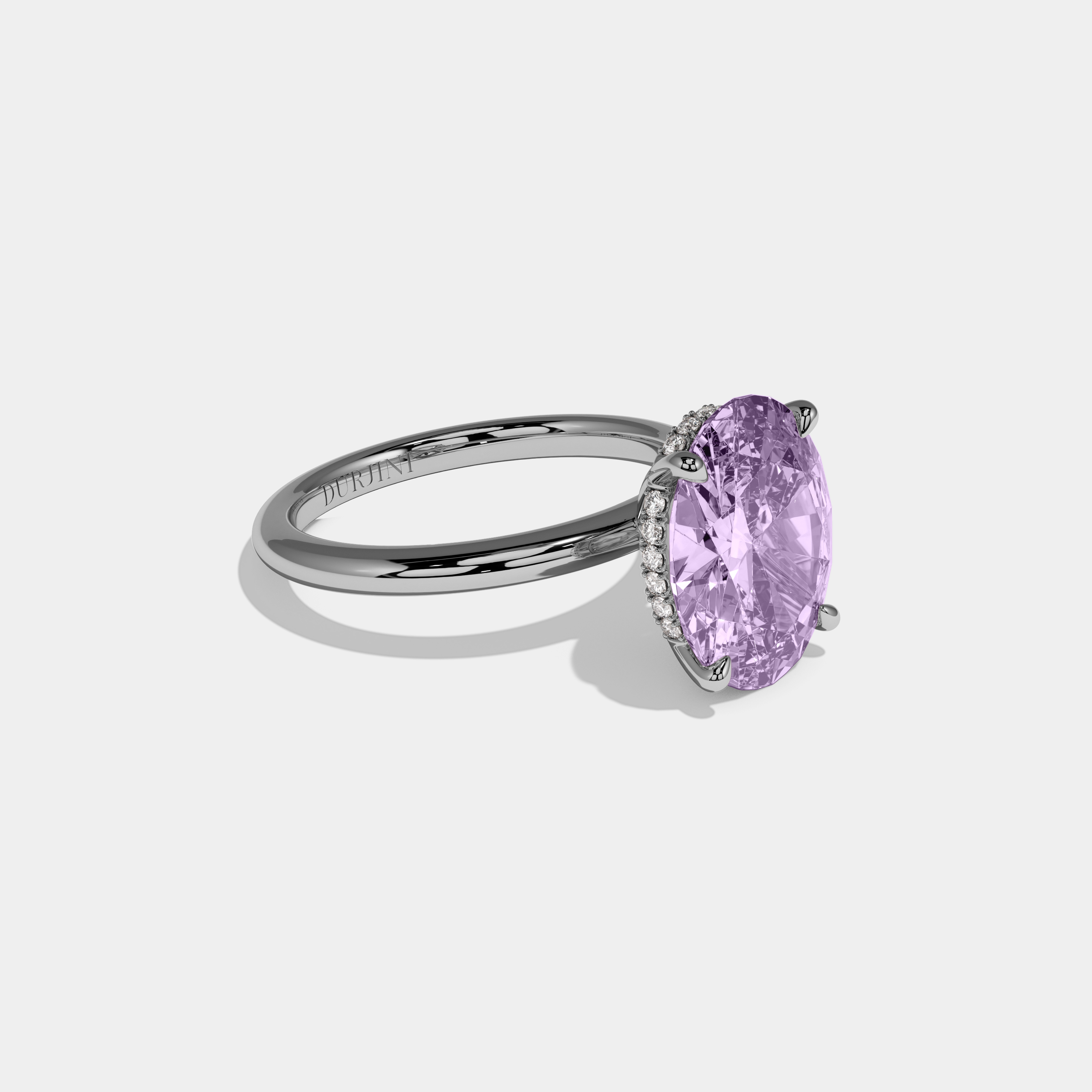 Matilda Fancy Purple Oval Cut Diamond Plain Band Engagement Ring 6.5ct 18K White Gold