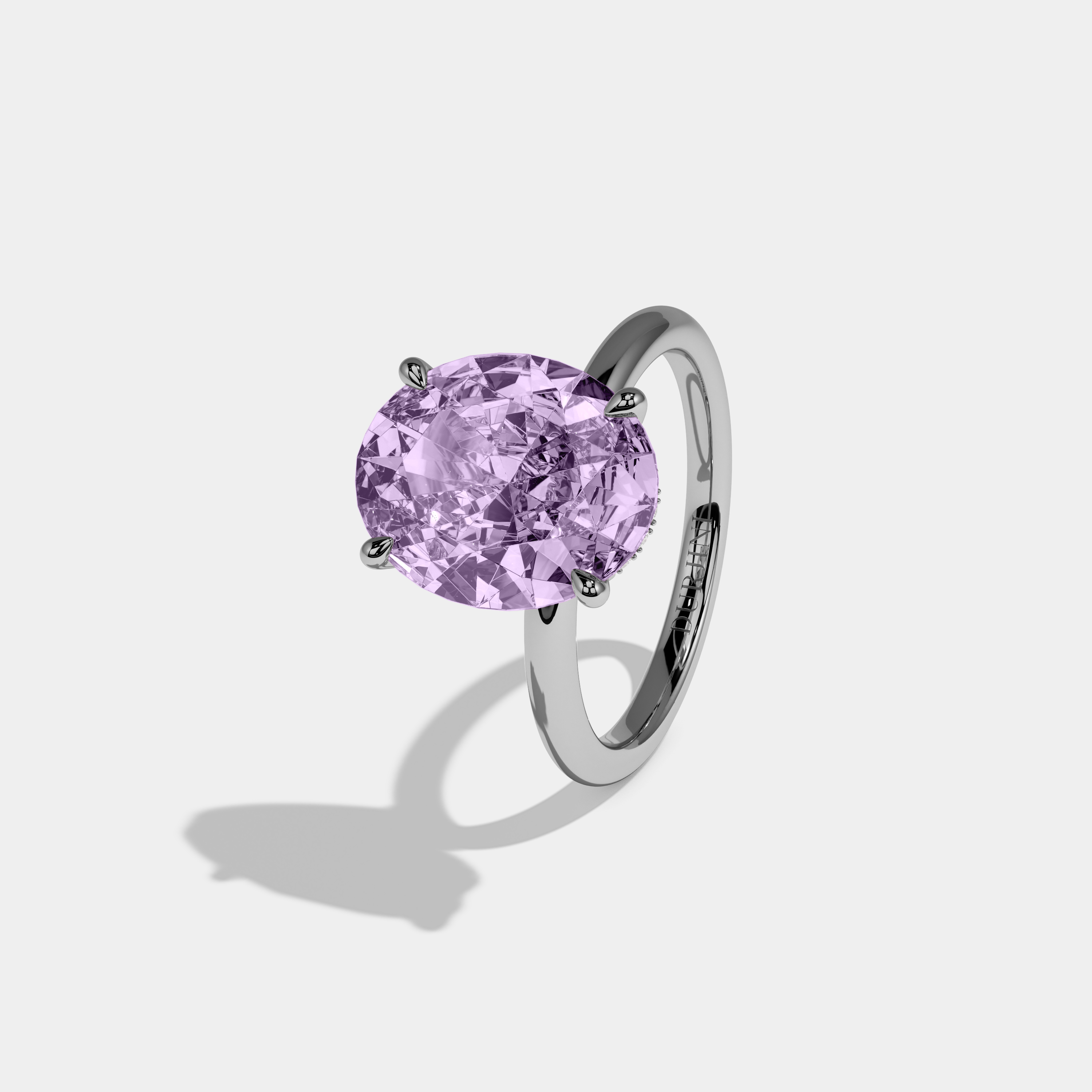 Matilda Fancy Purple Oval Cut Diamond Plain Band Engagement Ring 6.5ct 18K White Gold