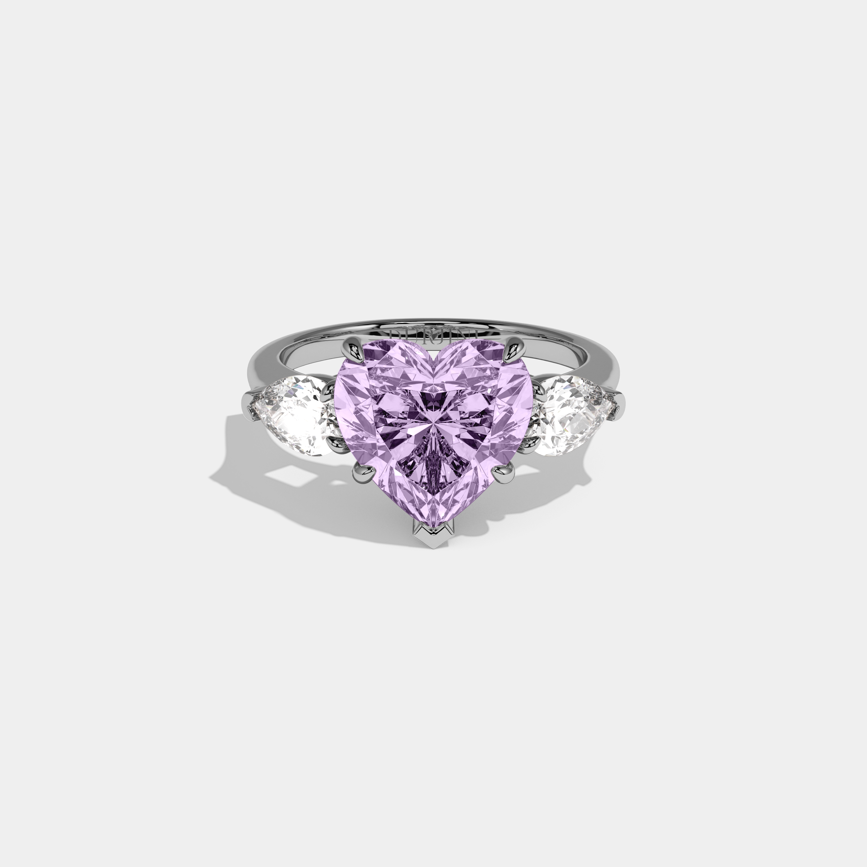 Matilda Fancy Purple Heart Cut Diamond Plain Band With Pear Cut Sides Engagement Ring 8ct 18K White Gold
