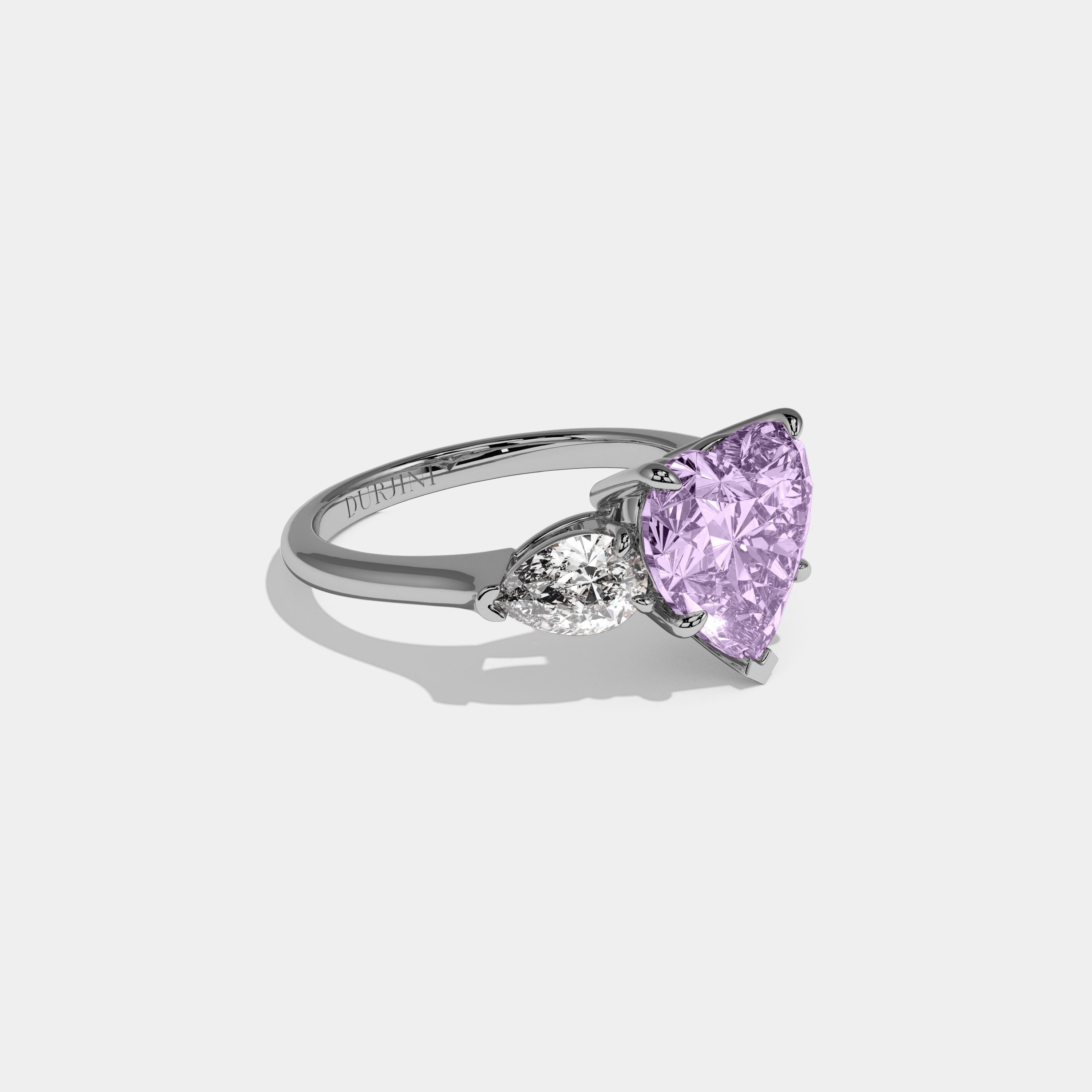 Matilda Fancy Purple Heart Cut Diamond Plain Band With Pear Cut Sides Engagement Ring 8ct 18K White Gold