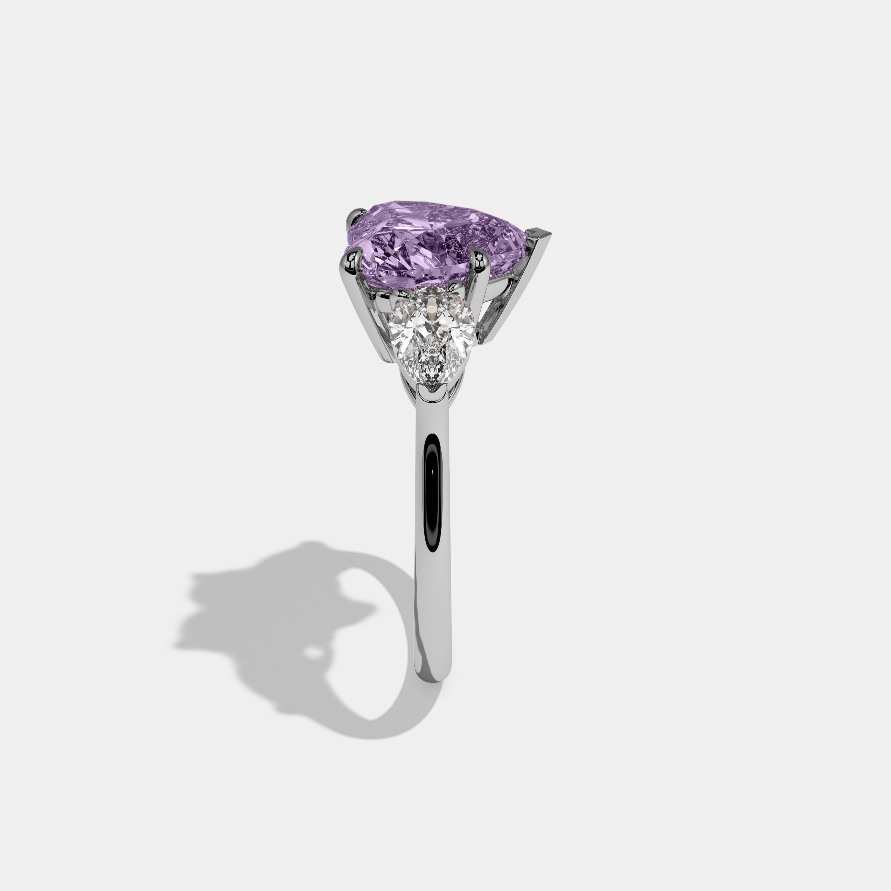 Matilda Fancy Purple Heart Cut Diamond Plain Band With Pear Cut Sides Engagement Ring 8ct 18K White Gold