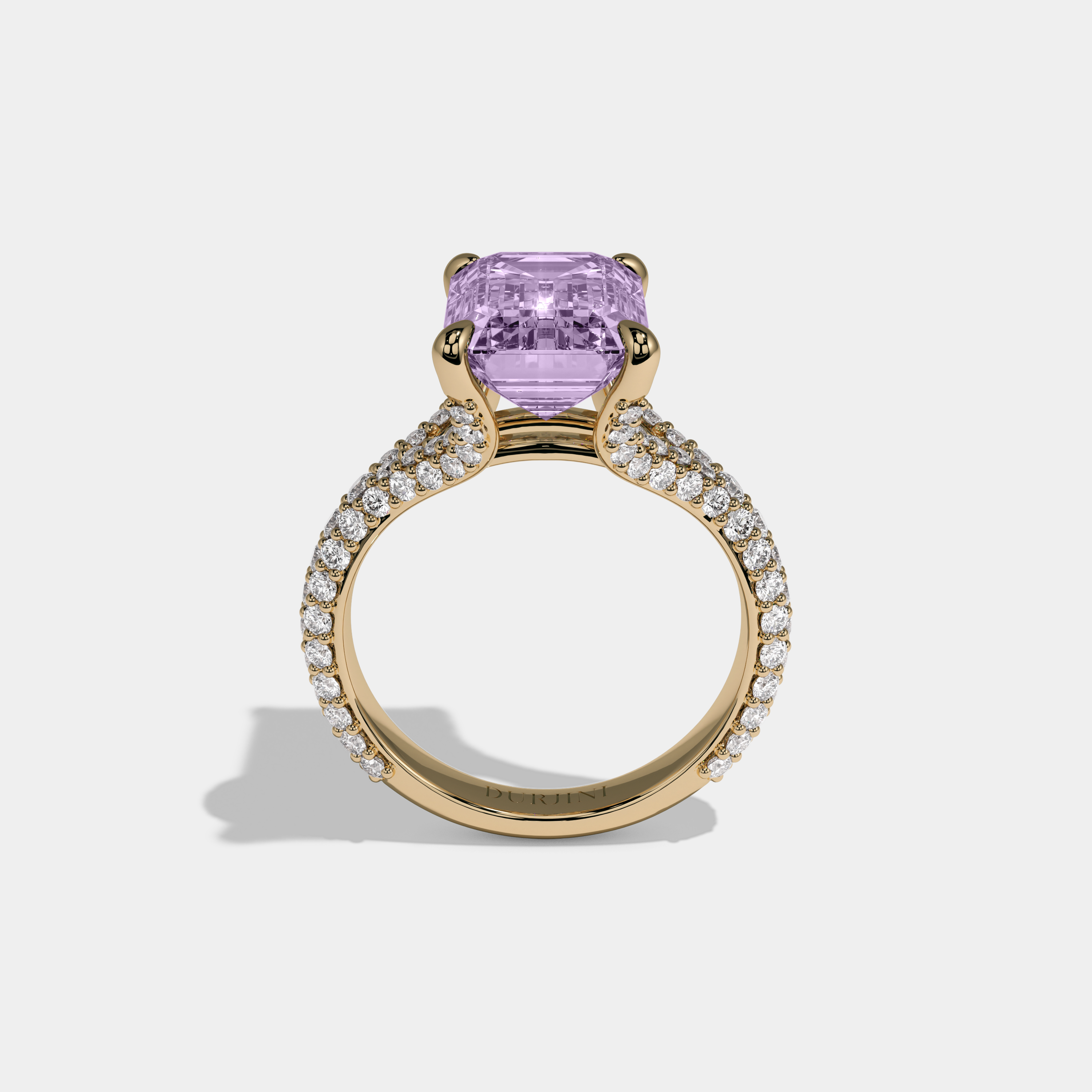 Eugenie Fancy Purple Emerald Cut Diamond Band Engagement Ring 8ct 18K Yellow Gold
