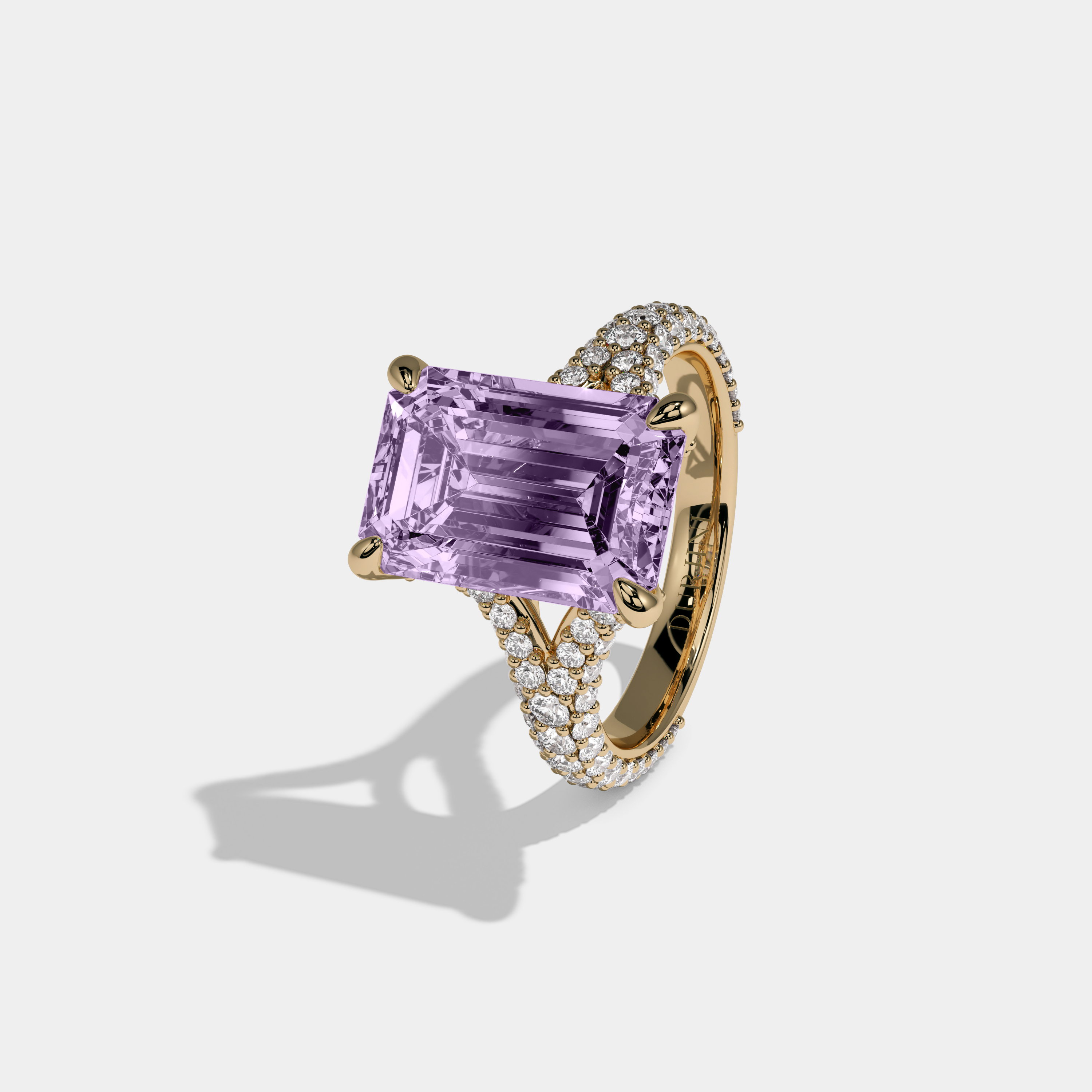 Eugenie Fancy Purple Emerald Cut Diamond Band Engagement Ring 8ct 18K Yellow Gold