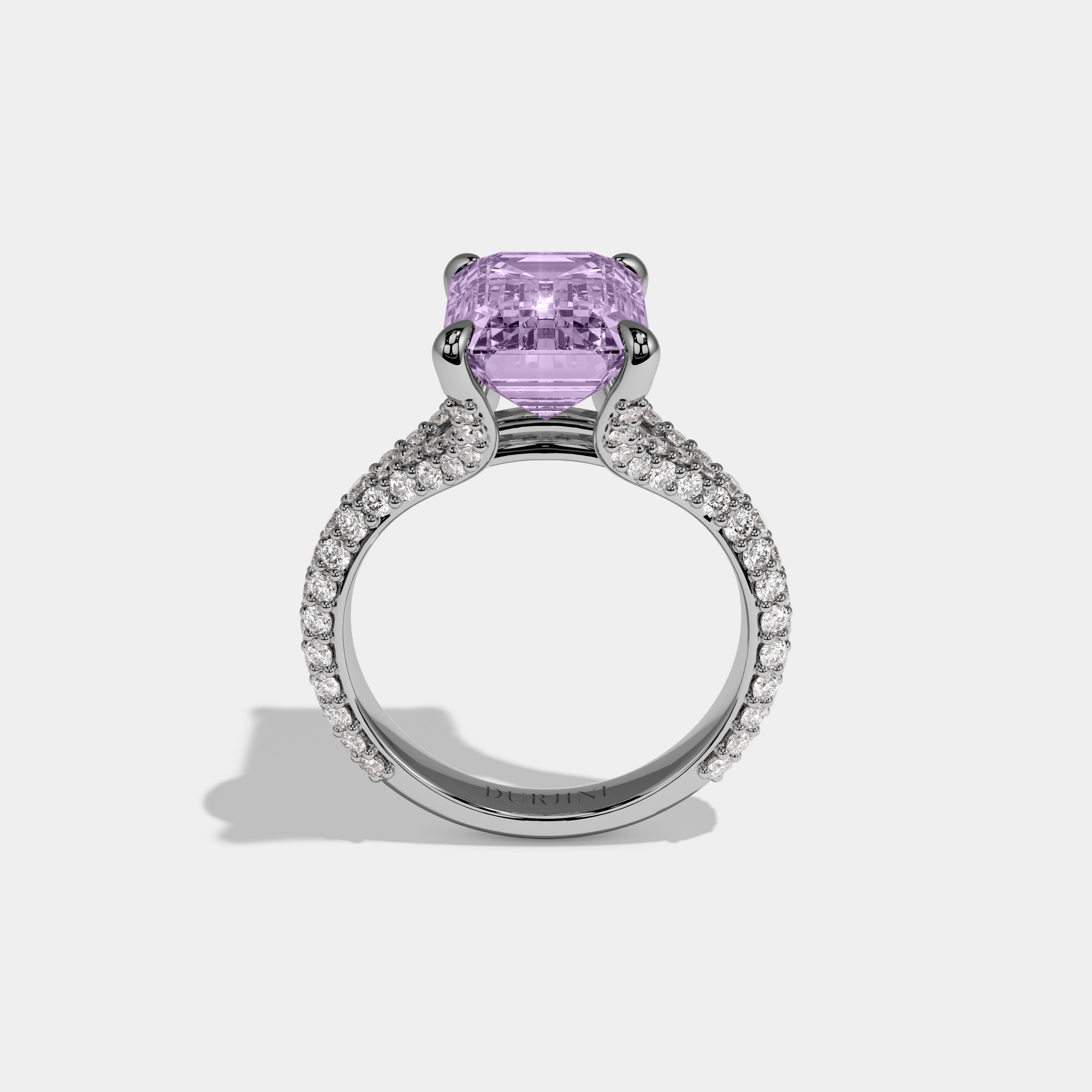 Matilda Fancy Purple Emerald Cut Diamond Band Engagement Ring 8ct 18K White Gold