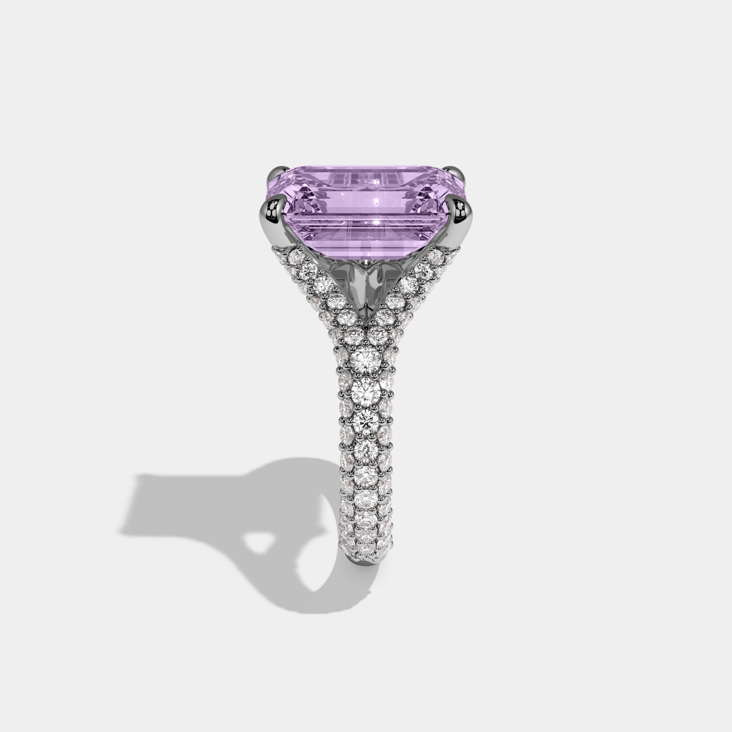 Matilda Fancy Purple Emerald Cut Diamond Band Engagement Ring 8ct 18K White Gold
