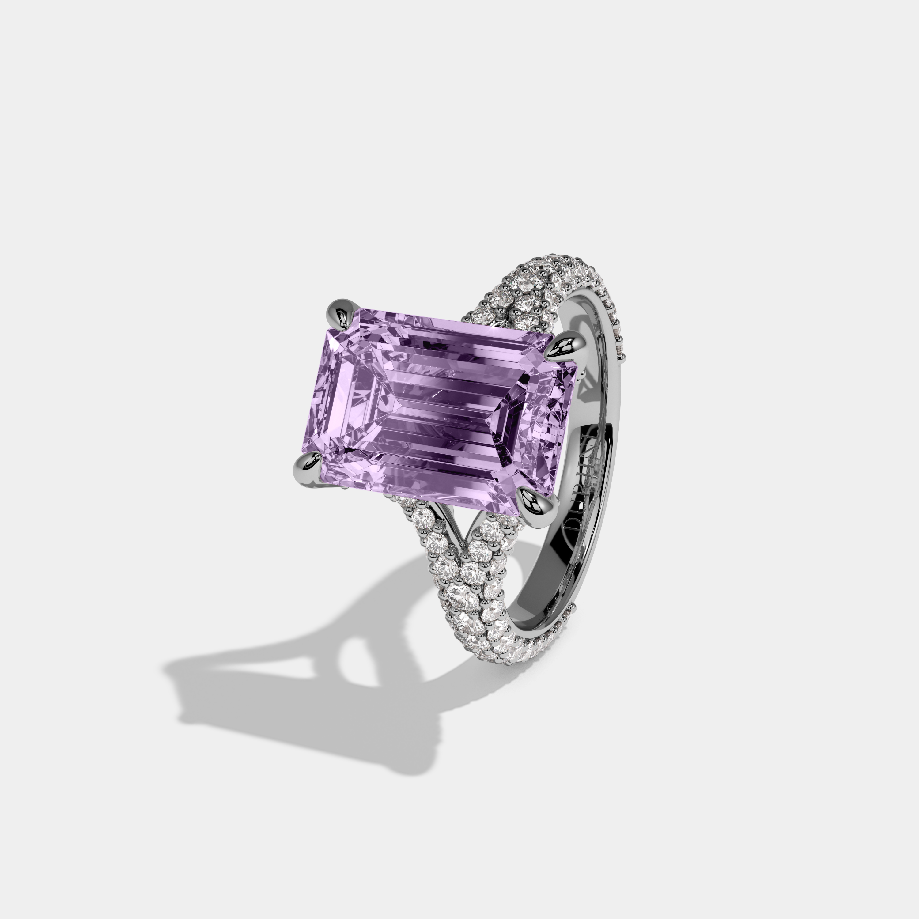 Matilda Fancy Purple Emerald Cut Diamond Band Engagement Ring 8ct 18K White Gold