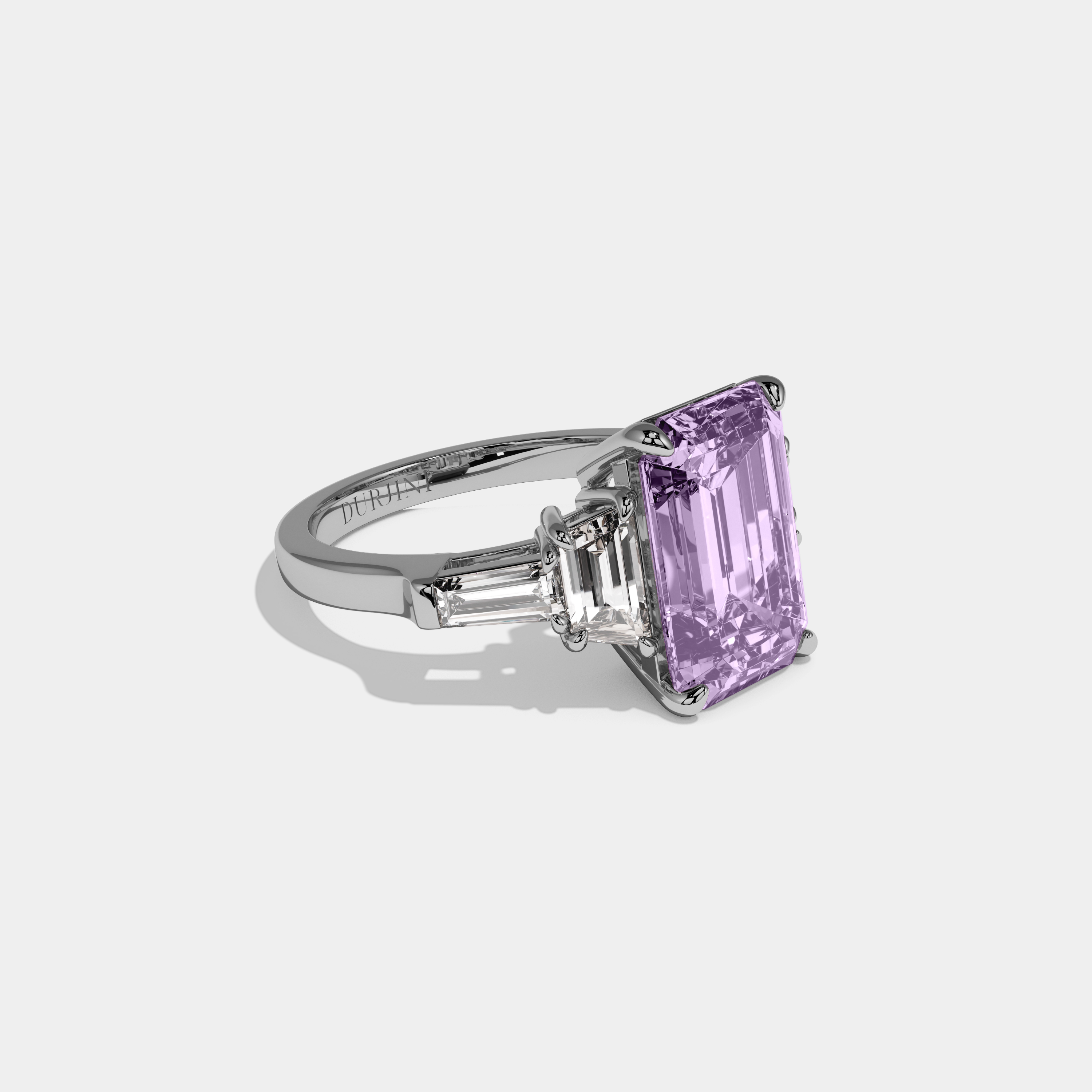 Matilda Fancy Purple Emerald Cut Diamond Plain Band With Step Cut Sides Engagement Ring 8ct 18K White Gold