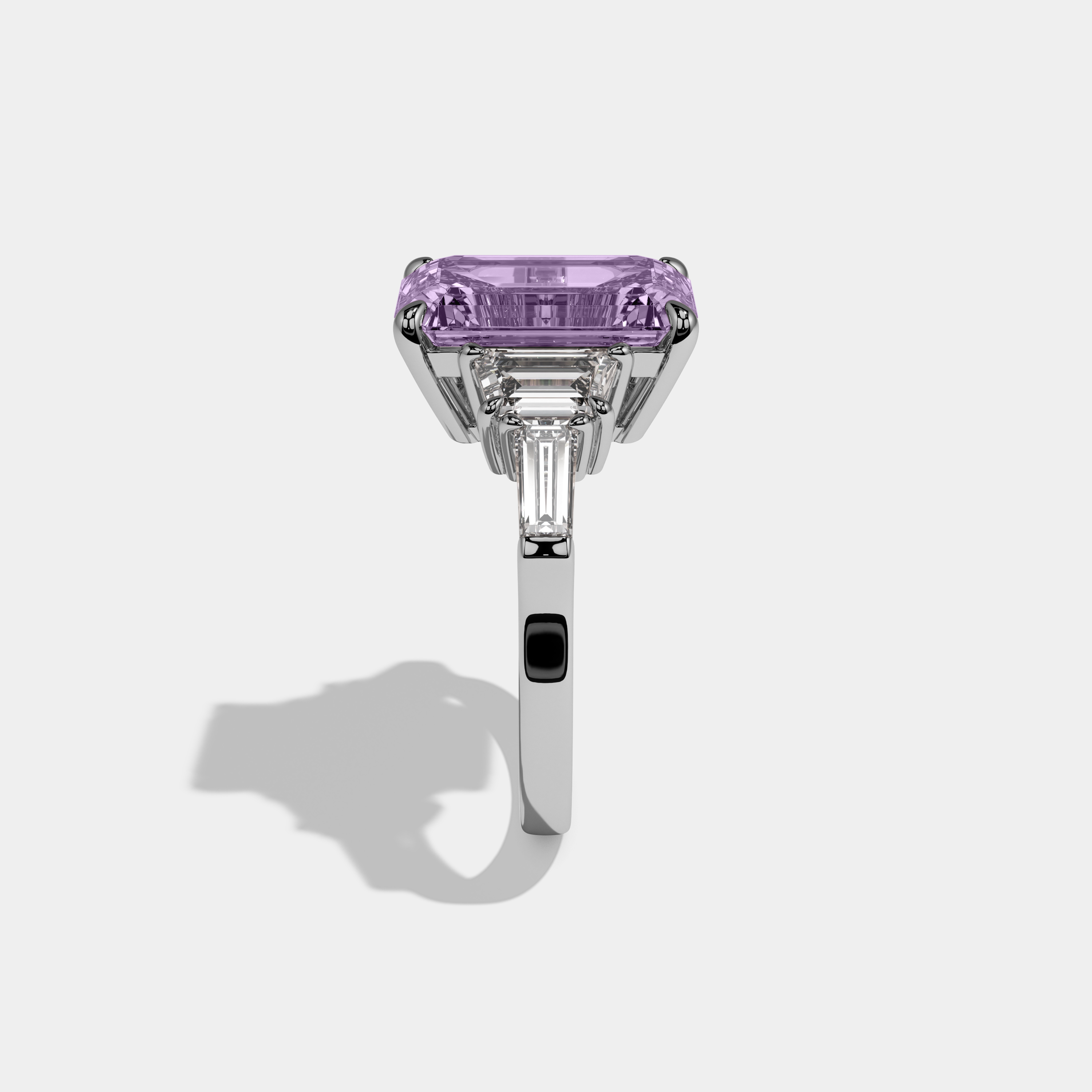 Matilda Fancy Purple Emerald Cut Diamond Plain Band With Step Cut Sides Engagement Ring 8ct 18K White Gold