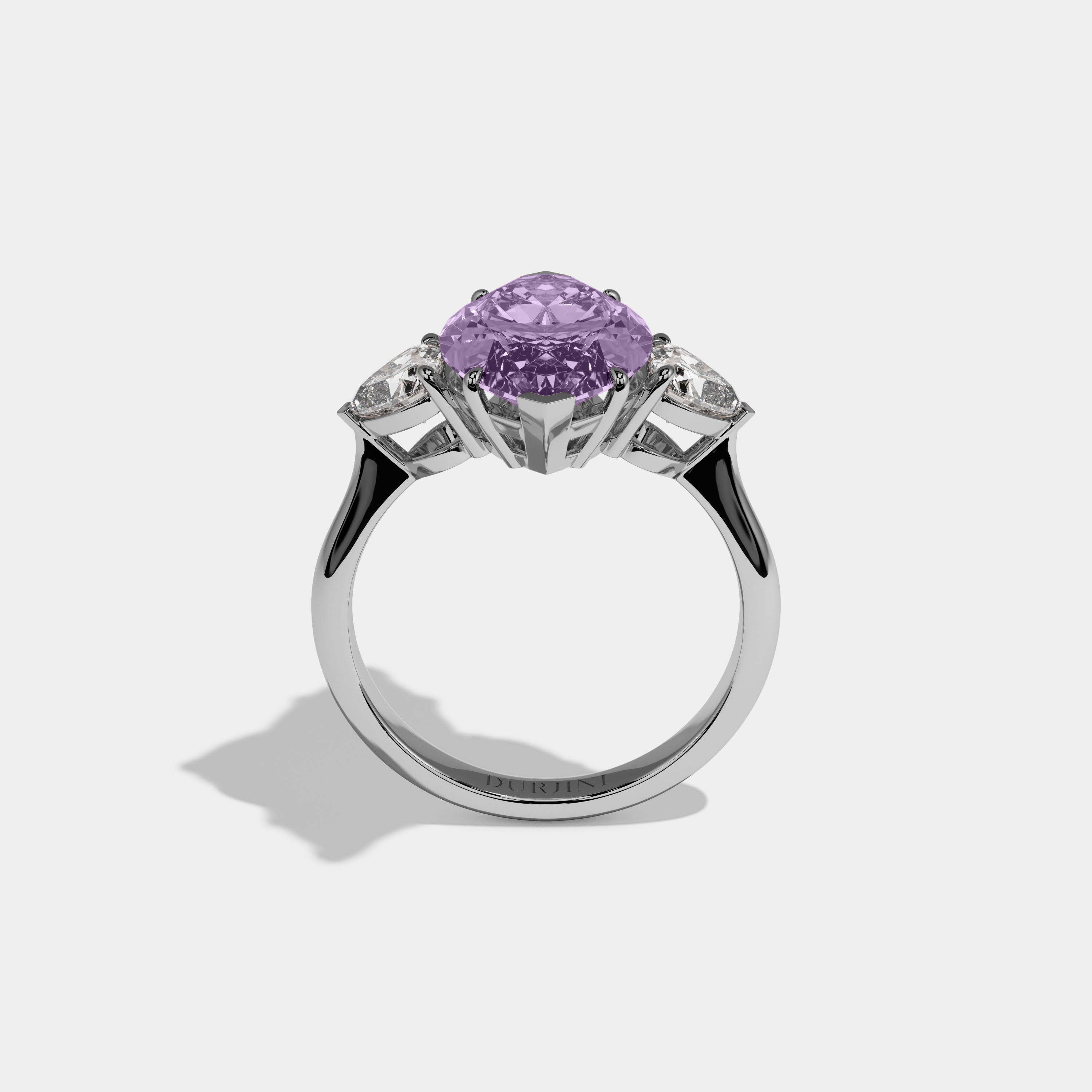 Matilda Fancy Purple Marquise Cut Diamond Plain Band With Heart Cut Sides Engagement Ring 8ct 18K White Gold