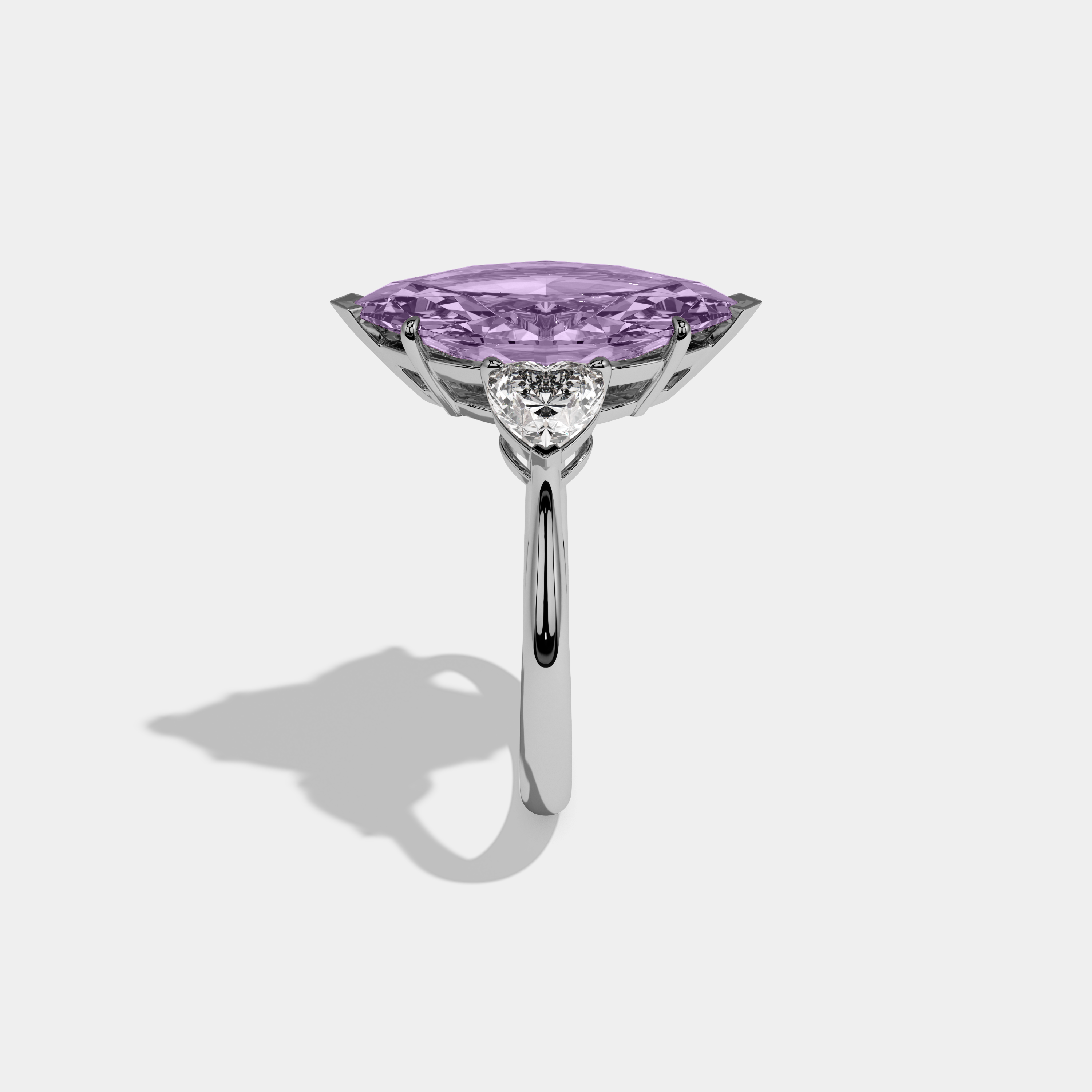Matilda Fancy Purple Marquise Cut Diamond Plain Band With Heart Cut Sides Engagement Ring 8ct 18K White Gold
