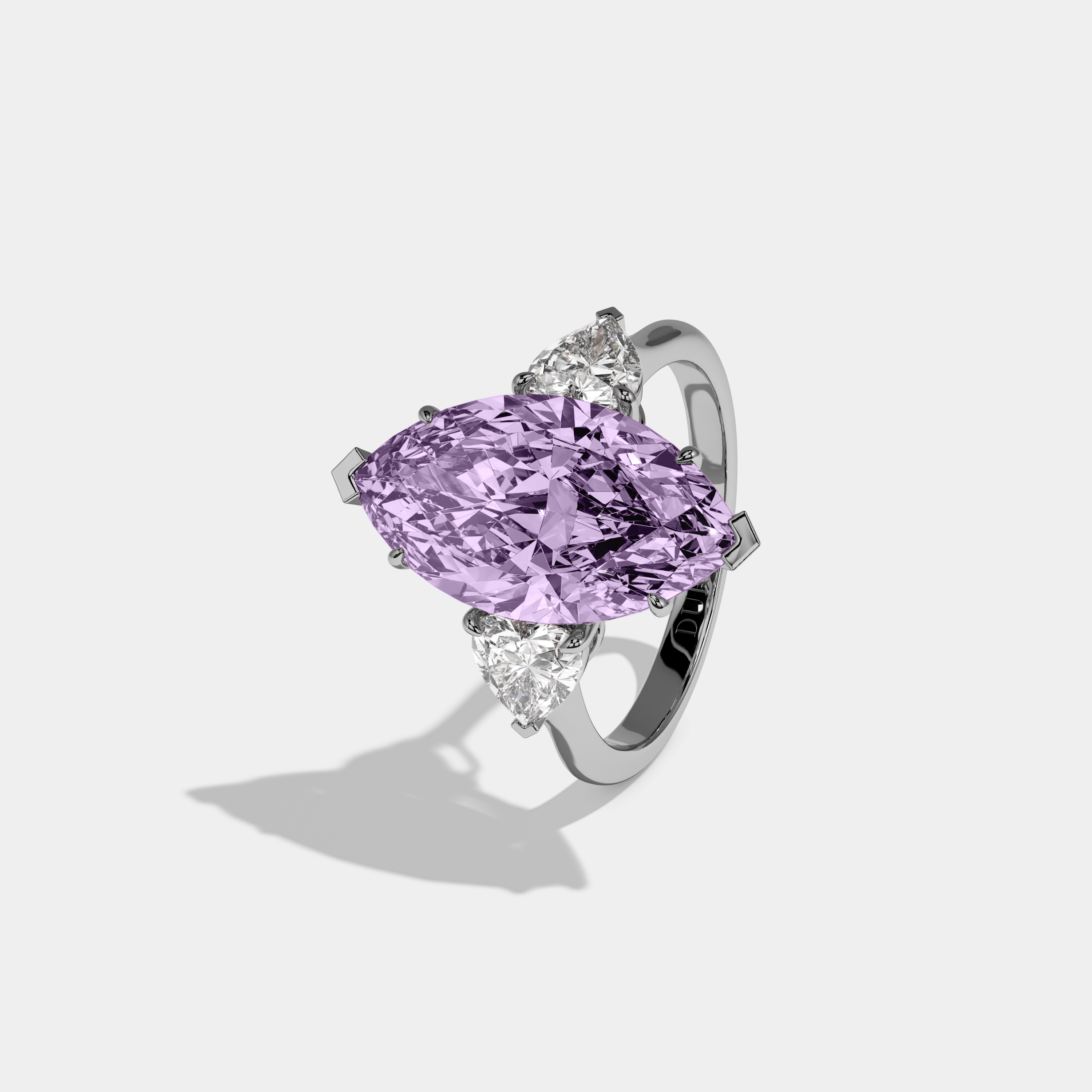 Matilda Fancy Purple Marquise Cut Diamond Plain Band With Heart Cut Sides Engagement Ring 8ct 18K White Gold