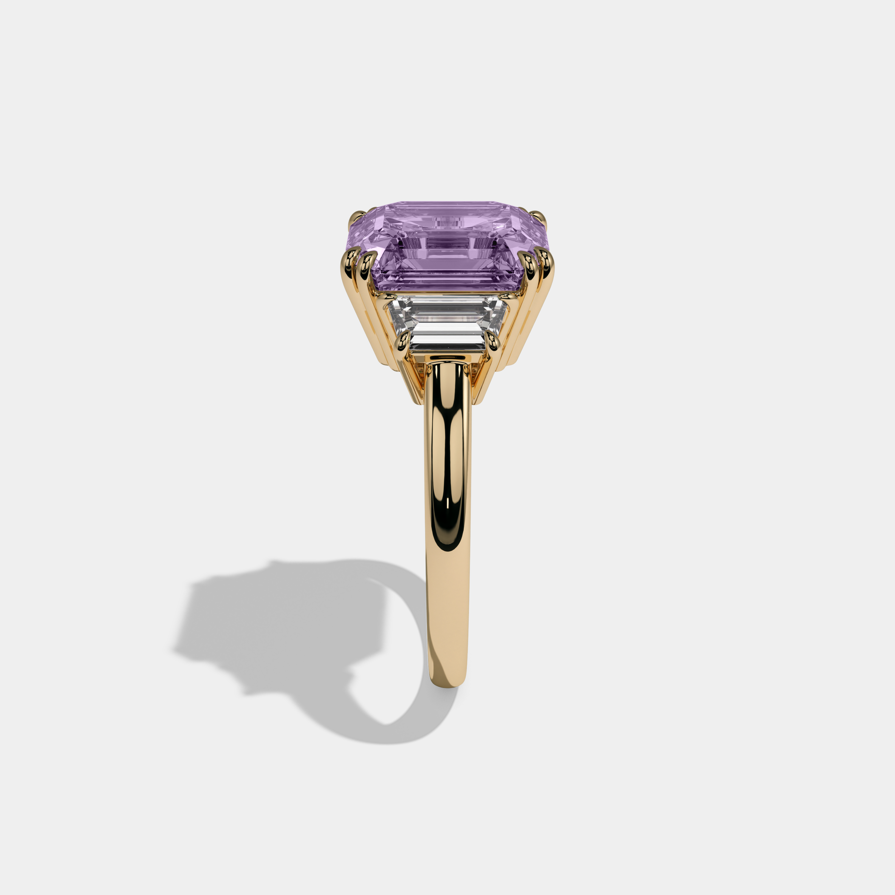 Eugenie Fancy Purple Asscher Cut Diamond Plain Band With Step Cut Sides Engagement Ring 8ct 18K Yellow Gold
