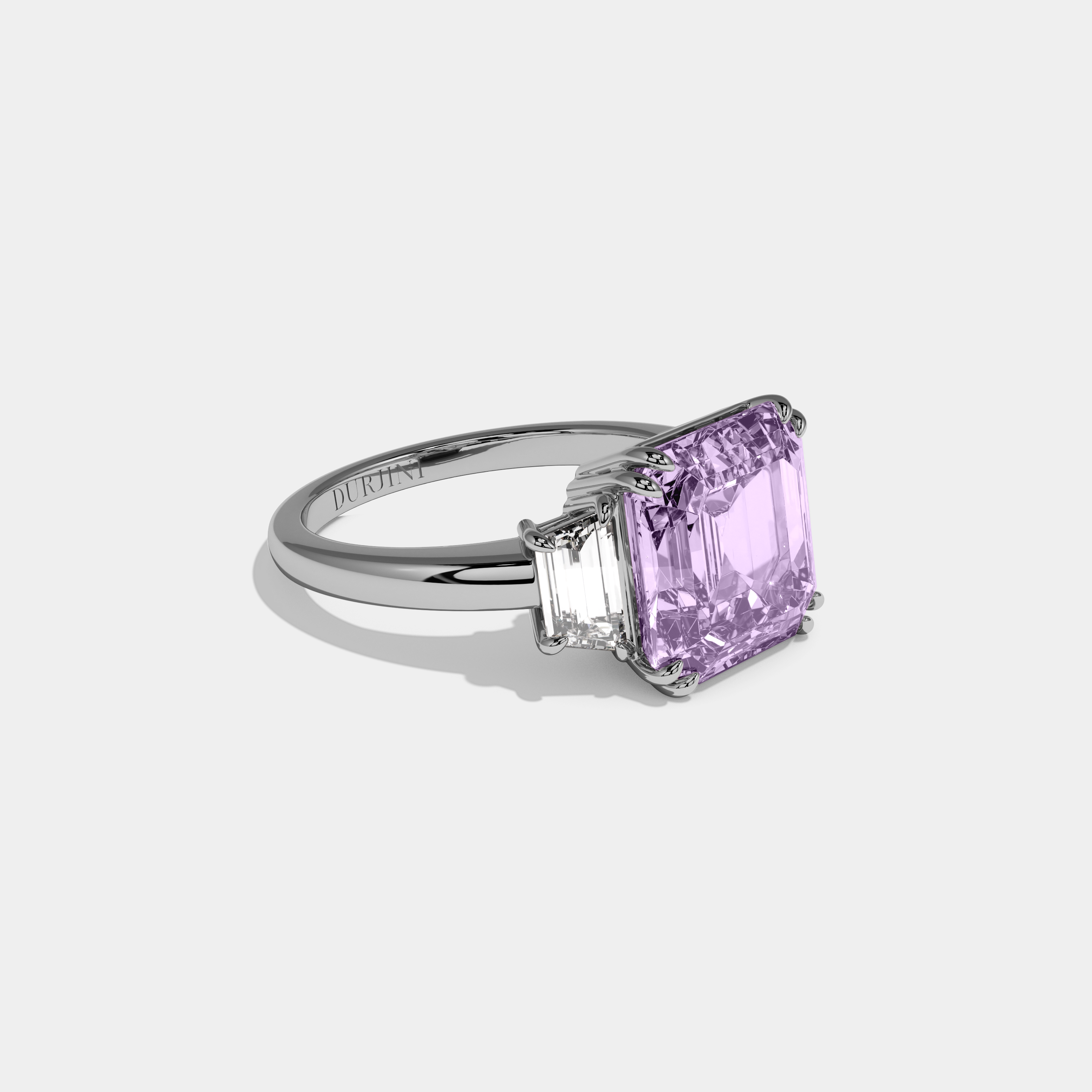 Matilda Fancy Purple Asscher Cut Diamond Plain Band With Step Cut Sides Engagement Ring 8ct 18K White Gold