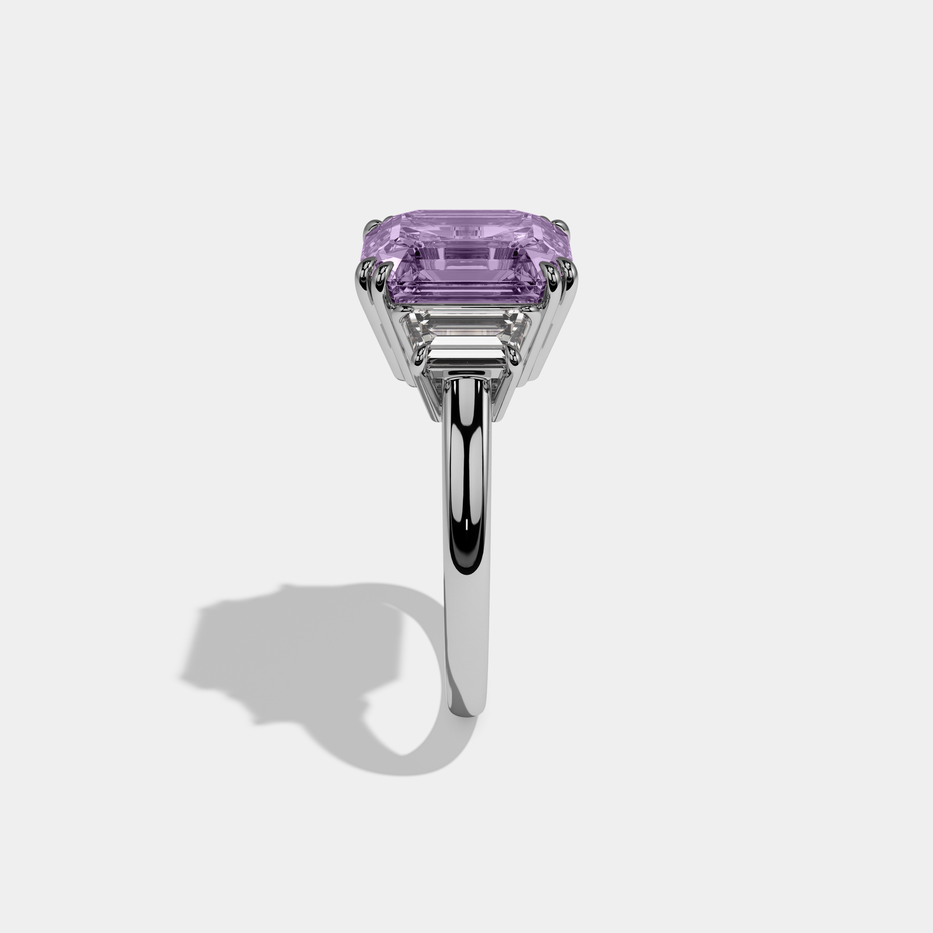 Matilda Fancy Purple Asscher Cut Diamond Plain Band With Step Cut Sides Engagement Ring 8ct 18K White Gold
