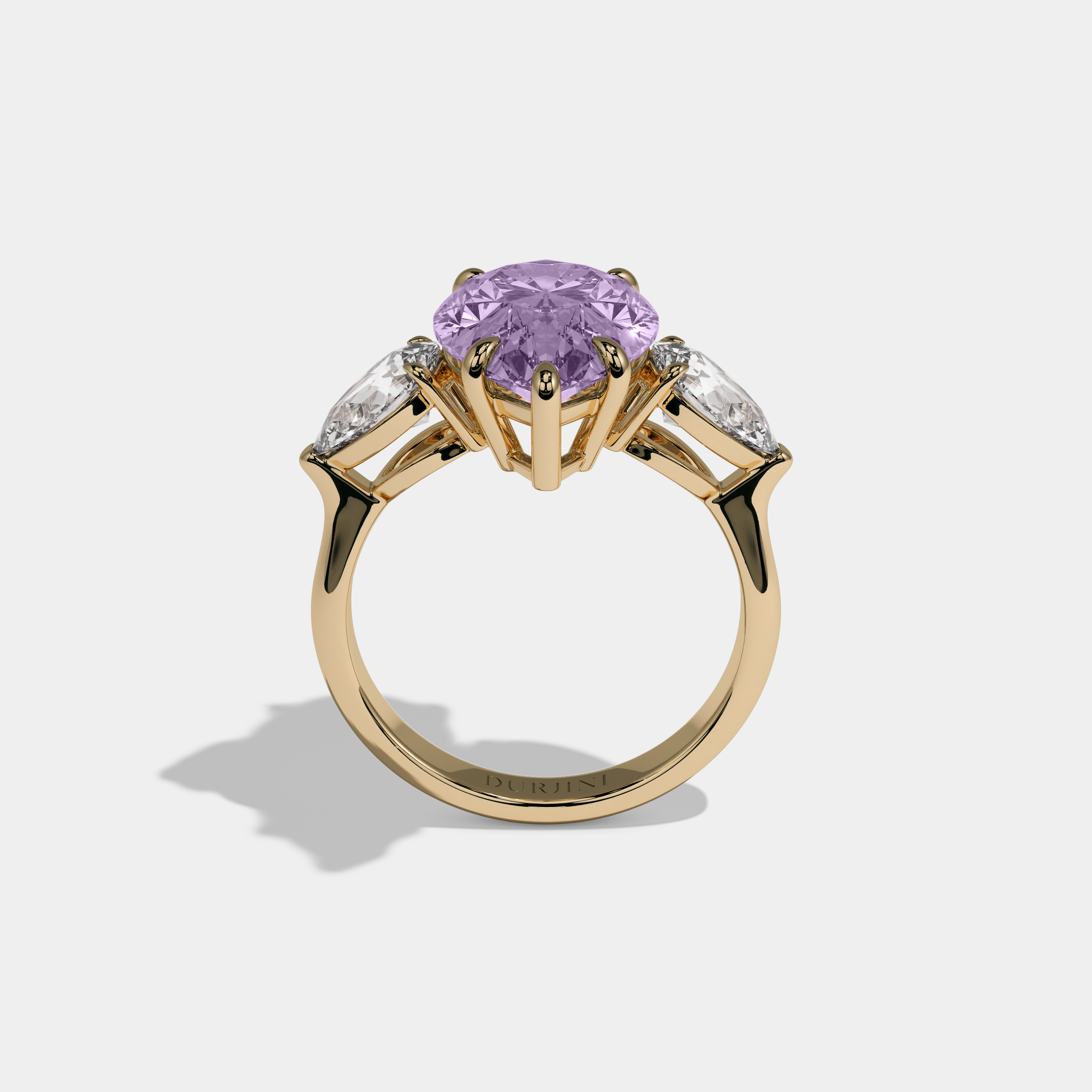 Margaret Fancy Purple Pear Cut Diamond Plain Band With Pear Cut Sides Engagement Ring 8ct 18k Yellow Gold