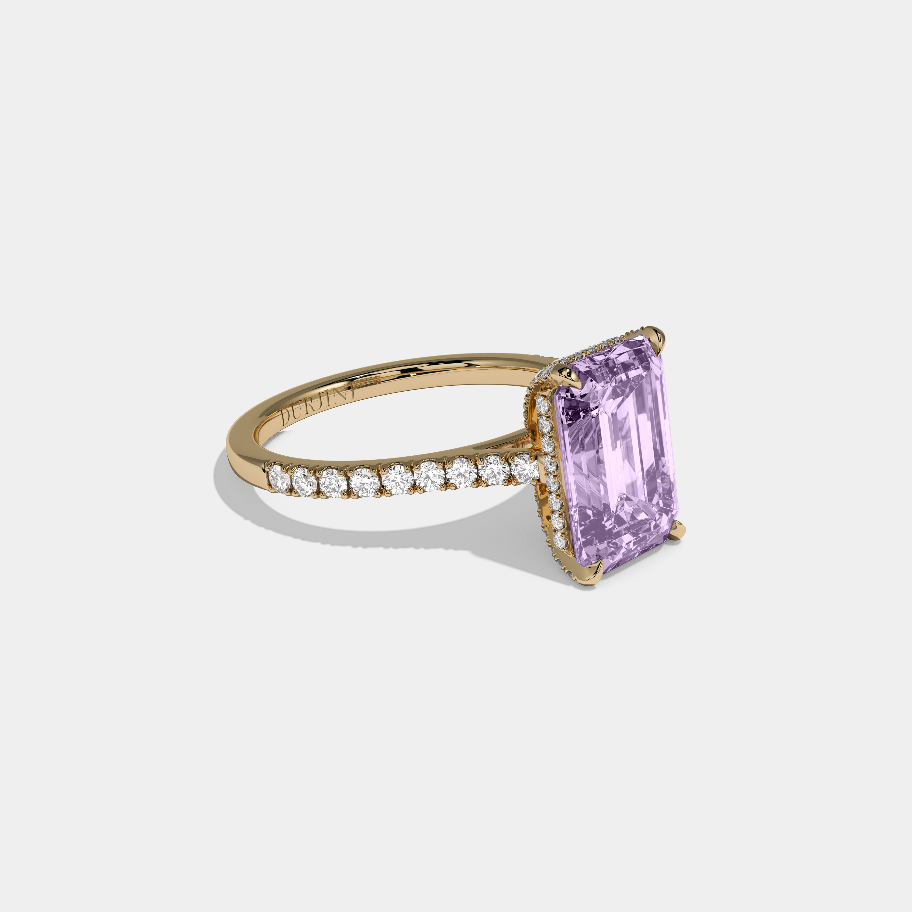 Augusta Fancy Purple Emerald Cut Diamond Band Engagement Ring 8ct 18k Yellow Gold