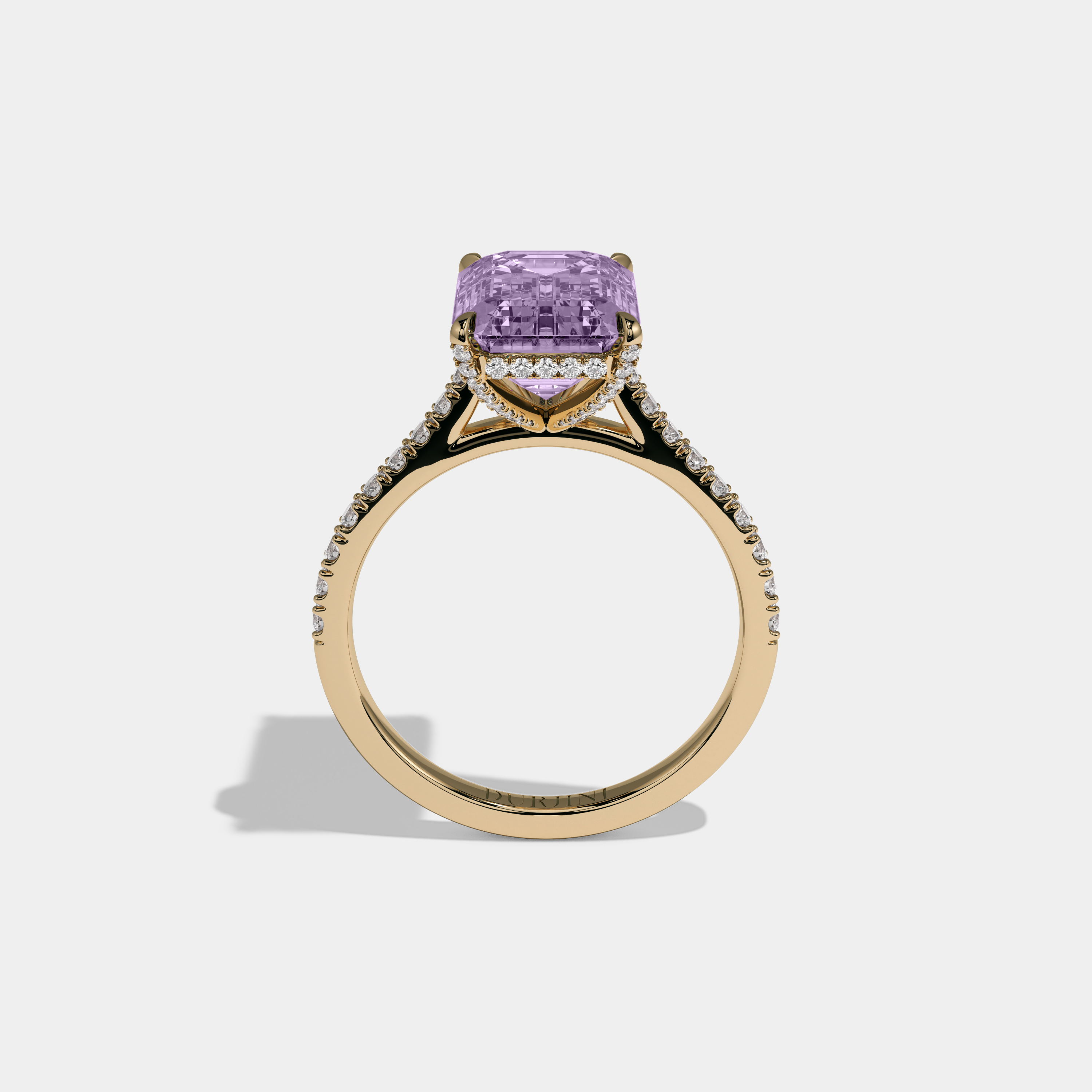 Augusta Fancy Purple Emerald Cut Diamond Band Engagement Ring 8ct 18k Yellow Gold