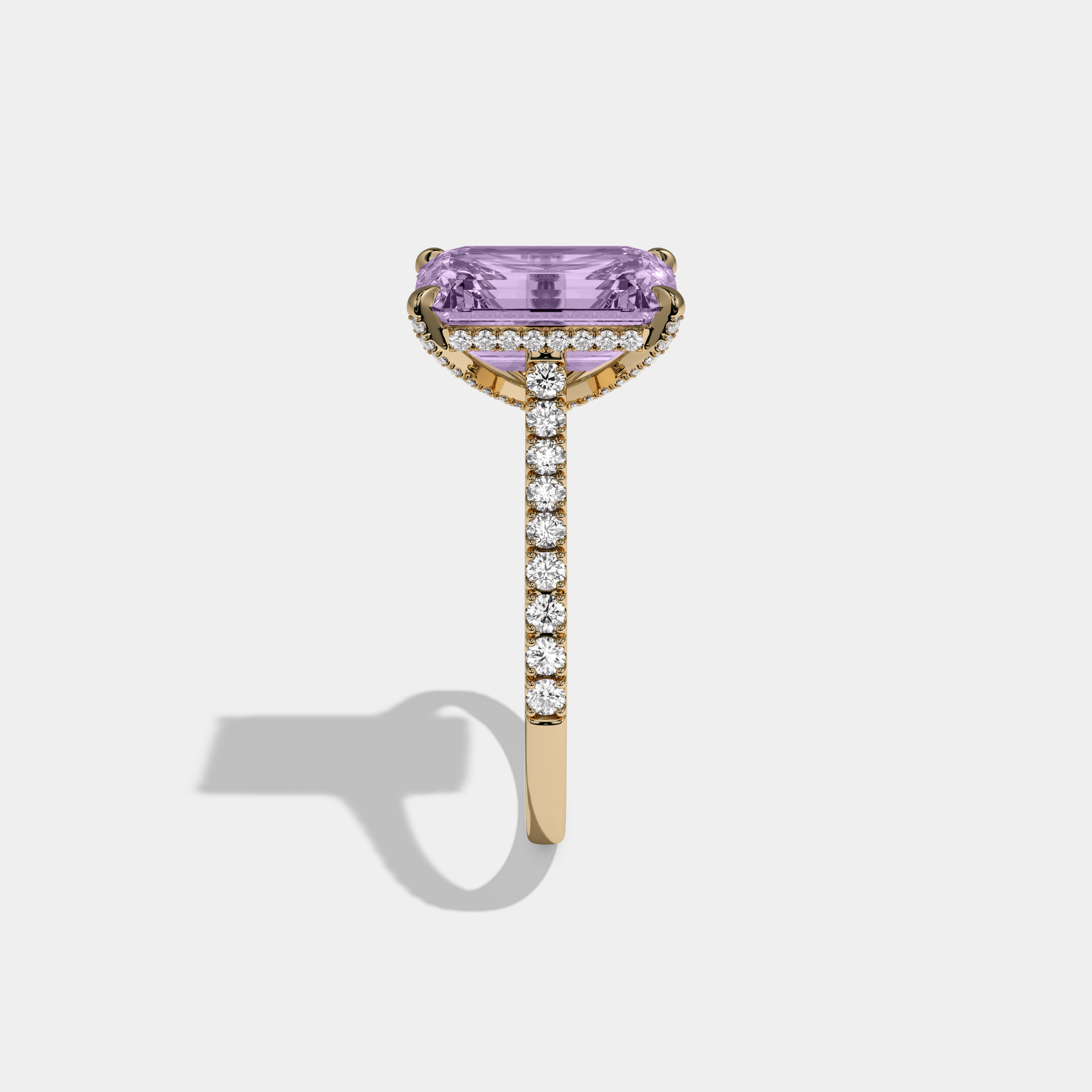 Augusta Fancy Purple Emerald Cut Diamond Band Engagement Ring 8ct 18k Yellow Gold