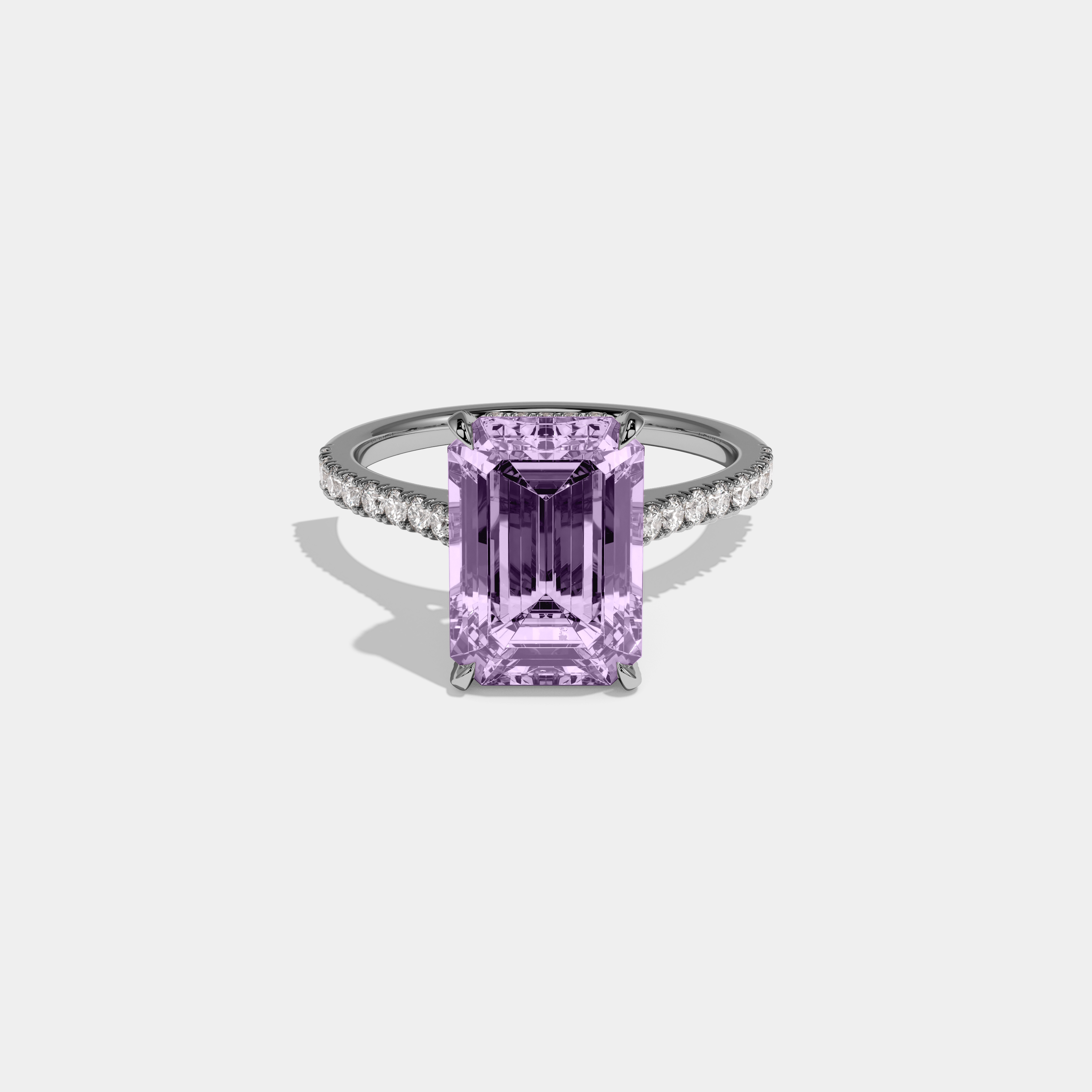 Mary Fancy Purple Emerald Cut Diamond Band Engagement Ring 8ct 18k White Gold