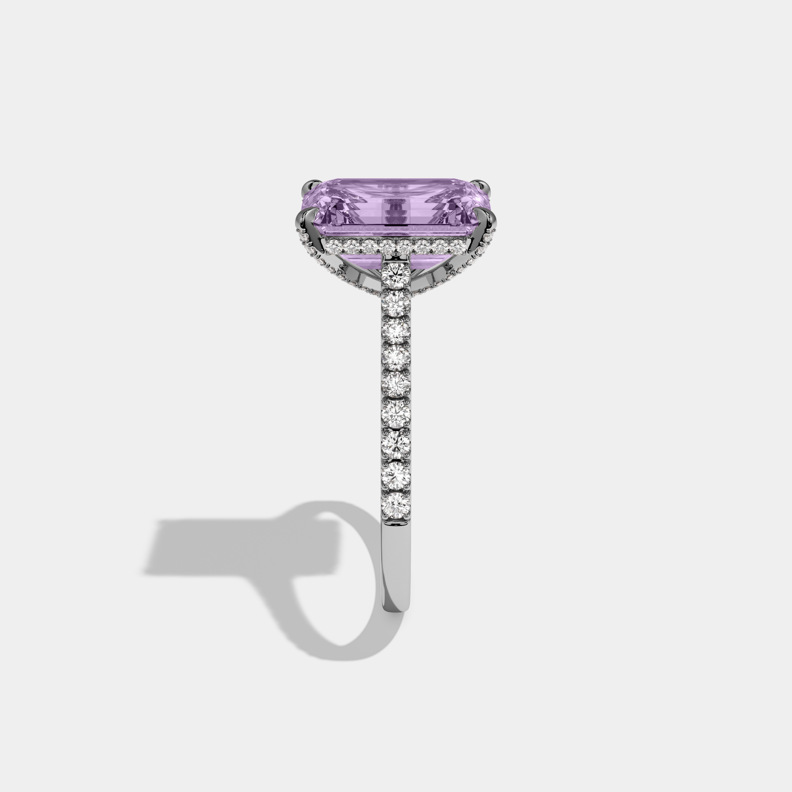 Mary Fancy Purple Emerald Cut Diamond Band Engagement Ring 8ct 18k White Gold