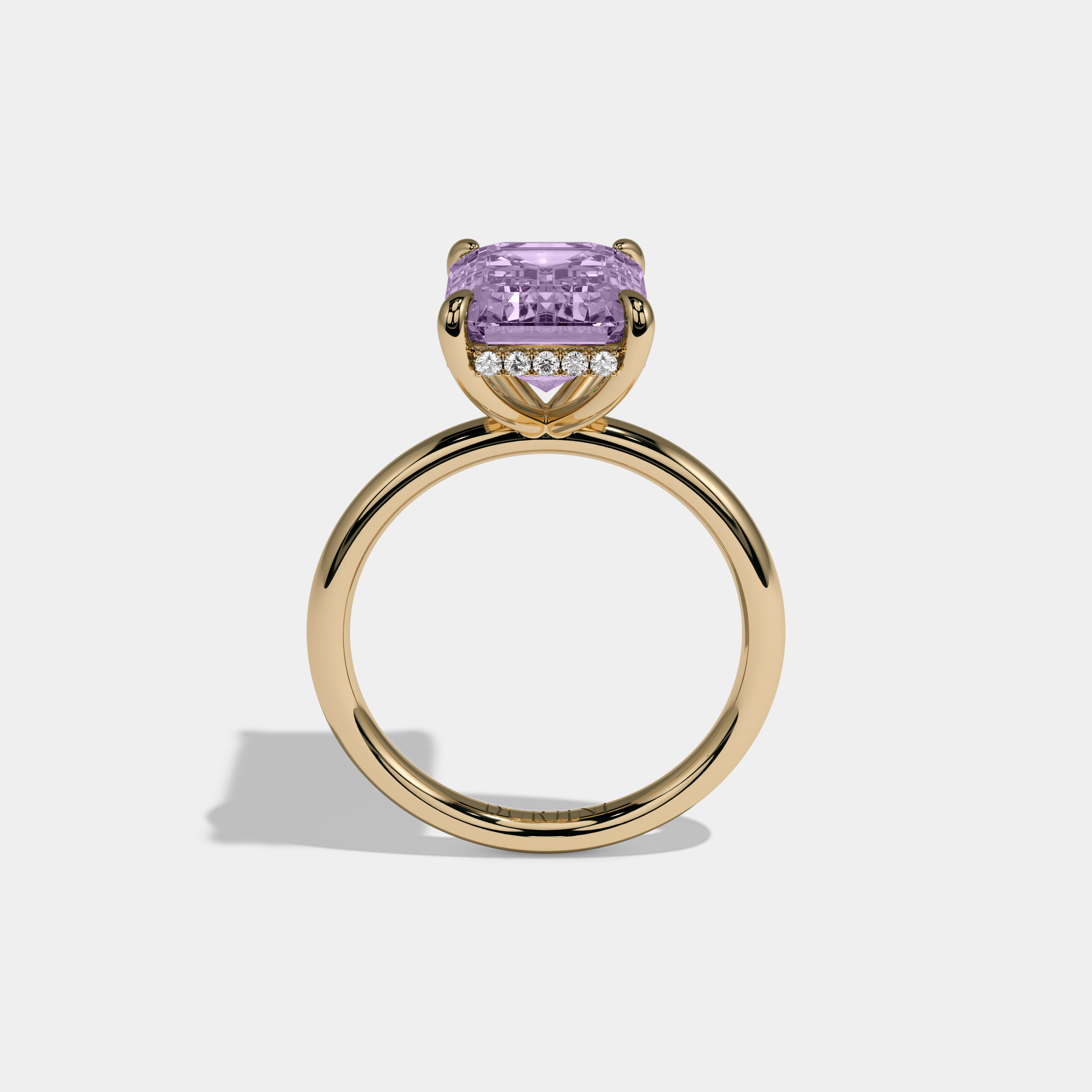 Margaret Fancy Purple Emerald Cut Diamond Plain Band Engagement Ring 6.50ct 18k Yellow Gold