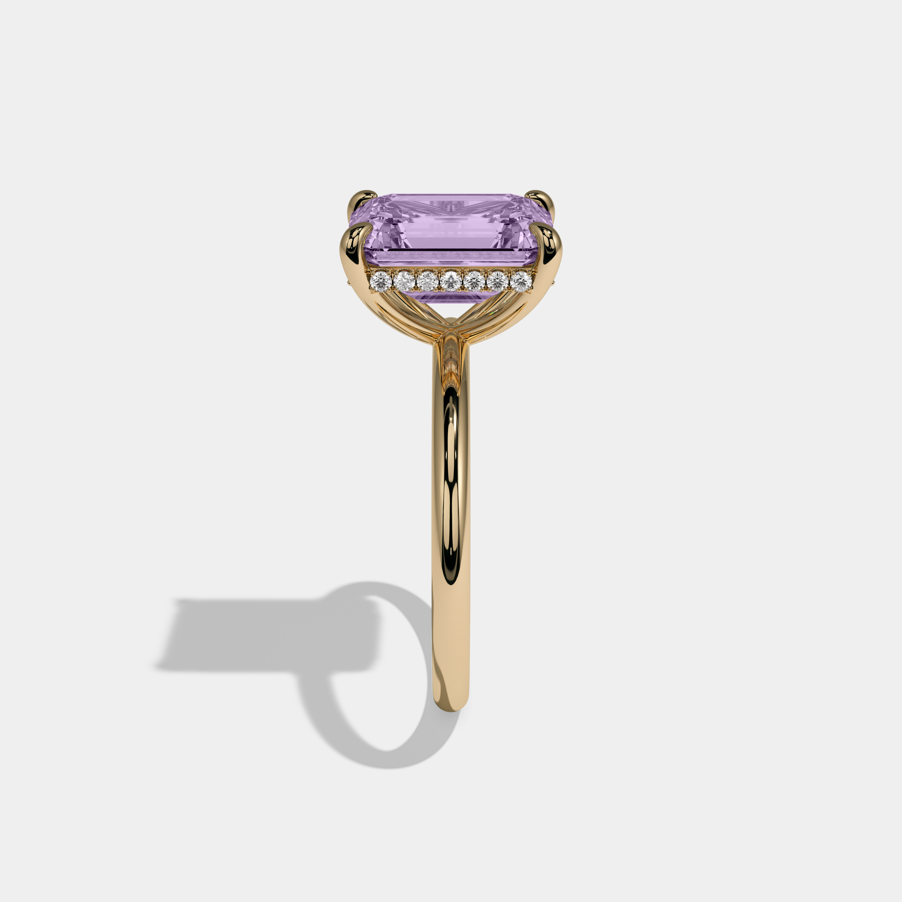 Margaret Fancy Purple Emerald Cut Diamond Plain Band Engagement Ring 6.50ct 18k Yellow Gold