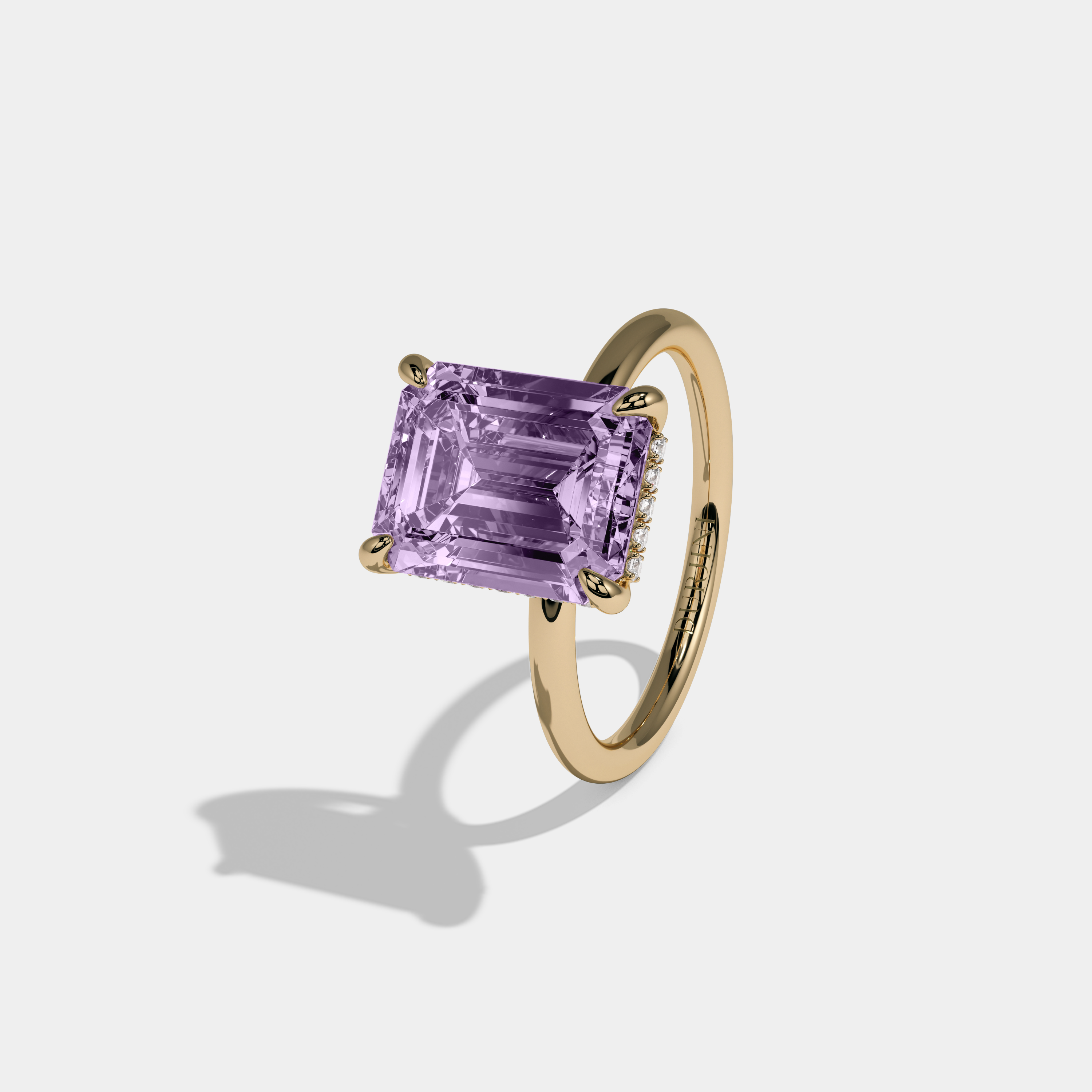 Margaret Fancy Purple Emerald Cut Diamond Plain Band Engagement Ring 6.50ct 18k Yellow Gold
