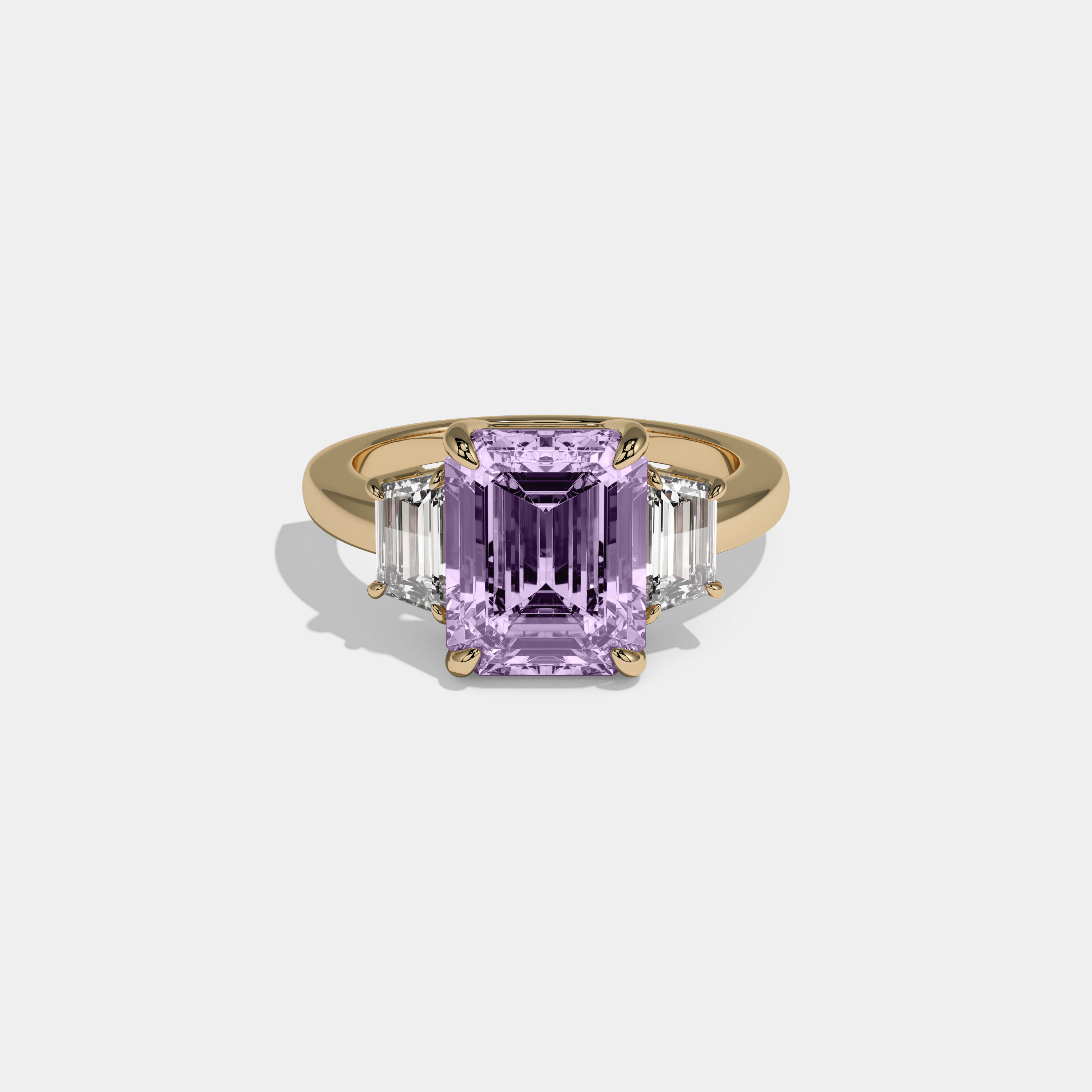 Margaret Fancy Purple Emerald Cut Diamond Plain Band With Step Cut Sides Engagement Ring 8ct 18k Yellow Gold