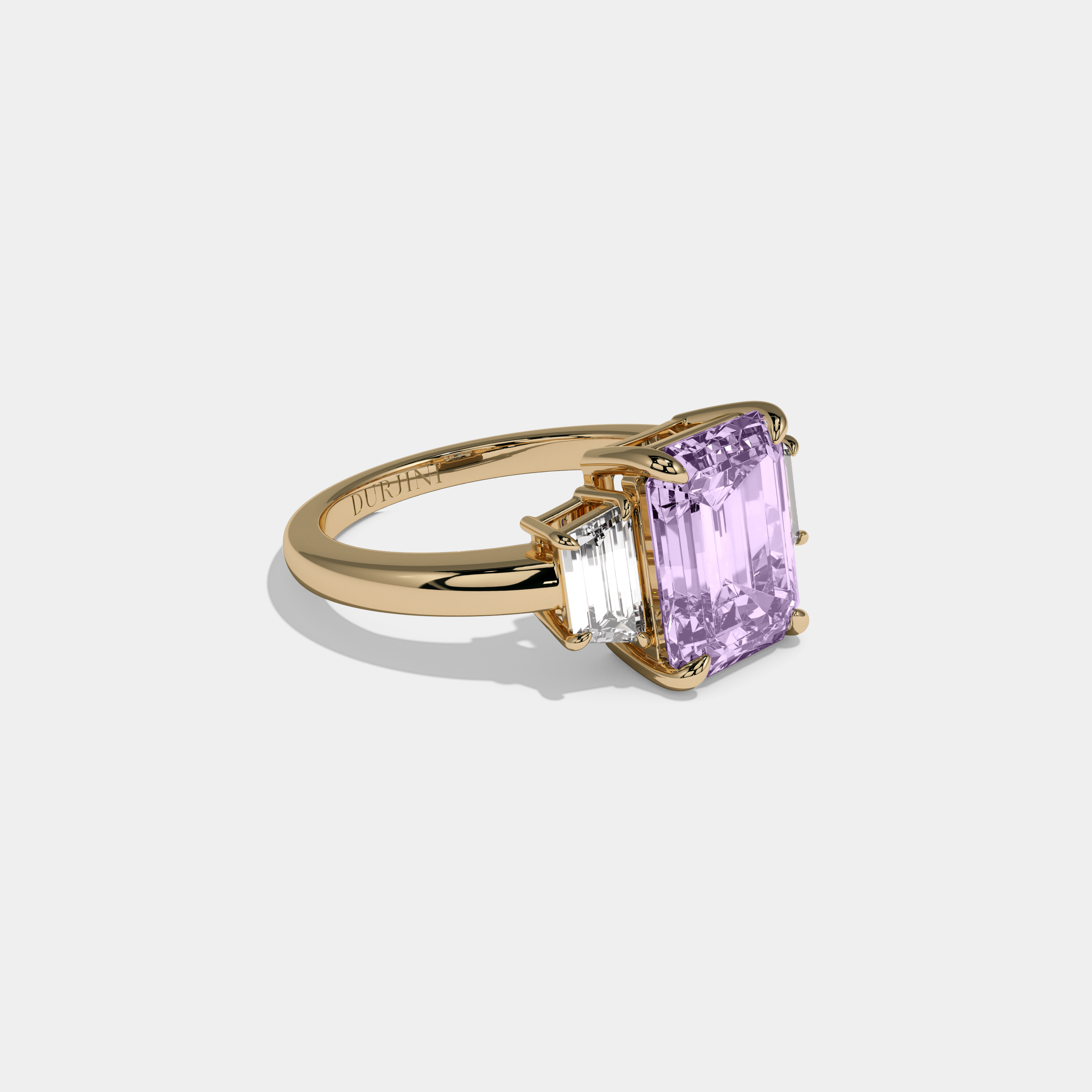Margaret Fancy Purple Emerald Cut Diamond Plain Band With Step Cut Sides Engagement Ring 8ct 18k Yellow Gold