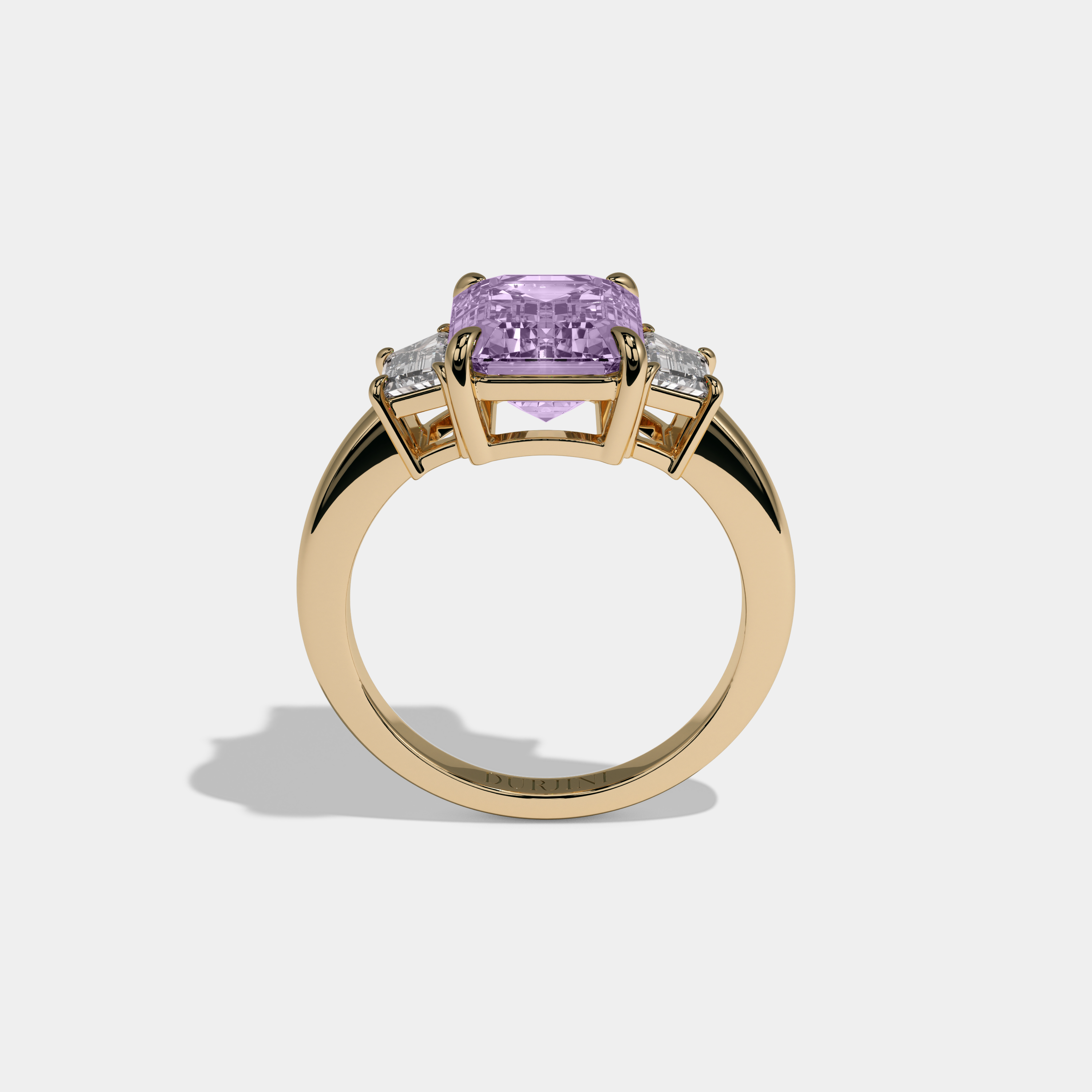 Margaret Fancy Purple Emerald Cut Diamond Plain Band With Step Cut Sides Engagement Ring 8ct 18k Yellow Gold