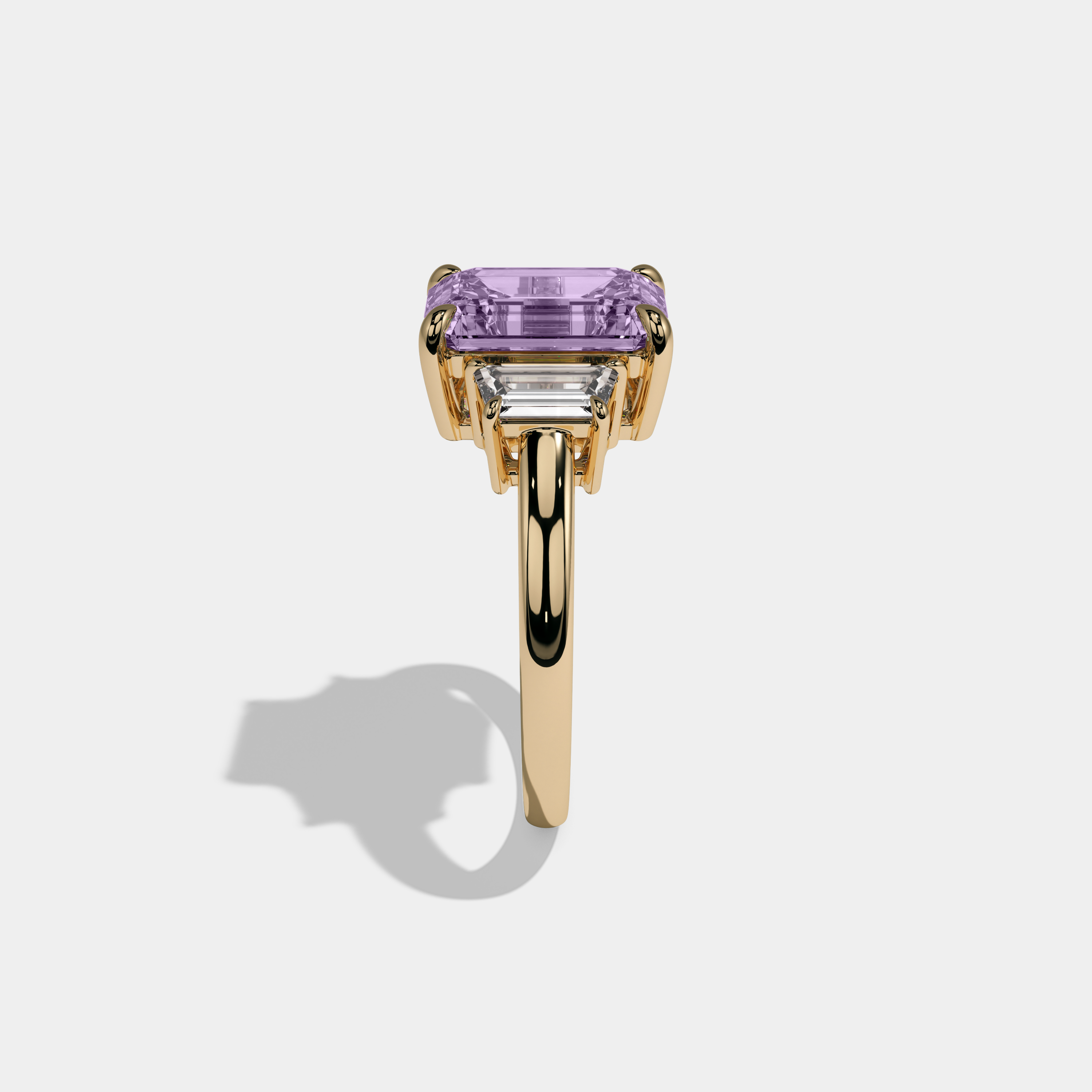Margaret Fancy Purple Emerald Cut Diamond Plain Band With Step Cut Sides Engagement Ring 8ct 18k Yellow Gold