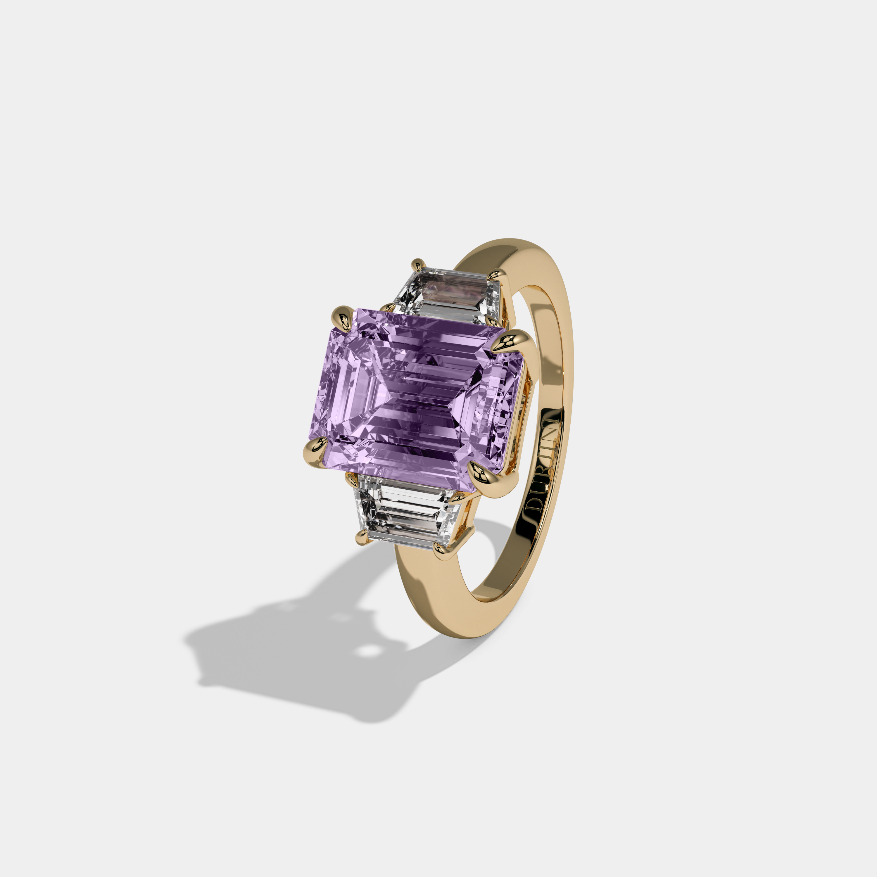 Margaret Fancy Purple Emerald Cut Diamond Plain Band With Step Cut Sides Engagement Ring 8ct 18k Yellow Gold