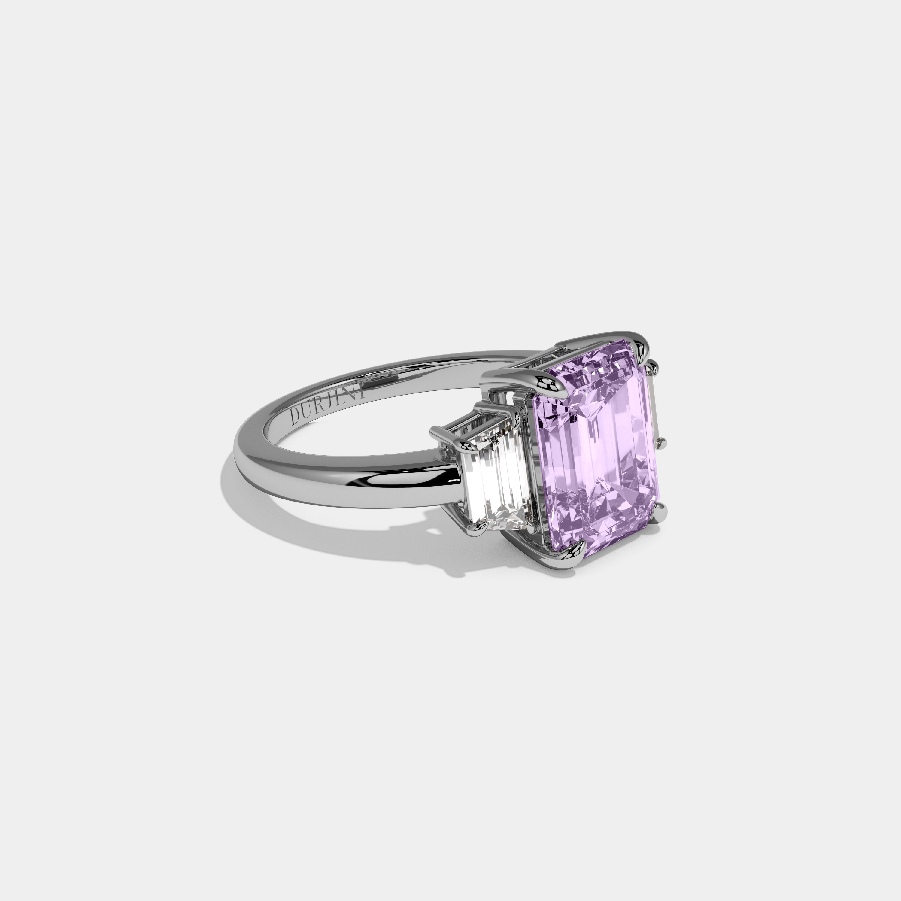 Elizabeth Fancy Purple Emerald Cut Diamond Plain Band With Step Cut Sides Engagement Ring 8ct 18k White Gold