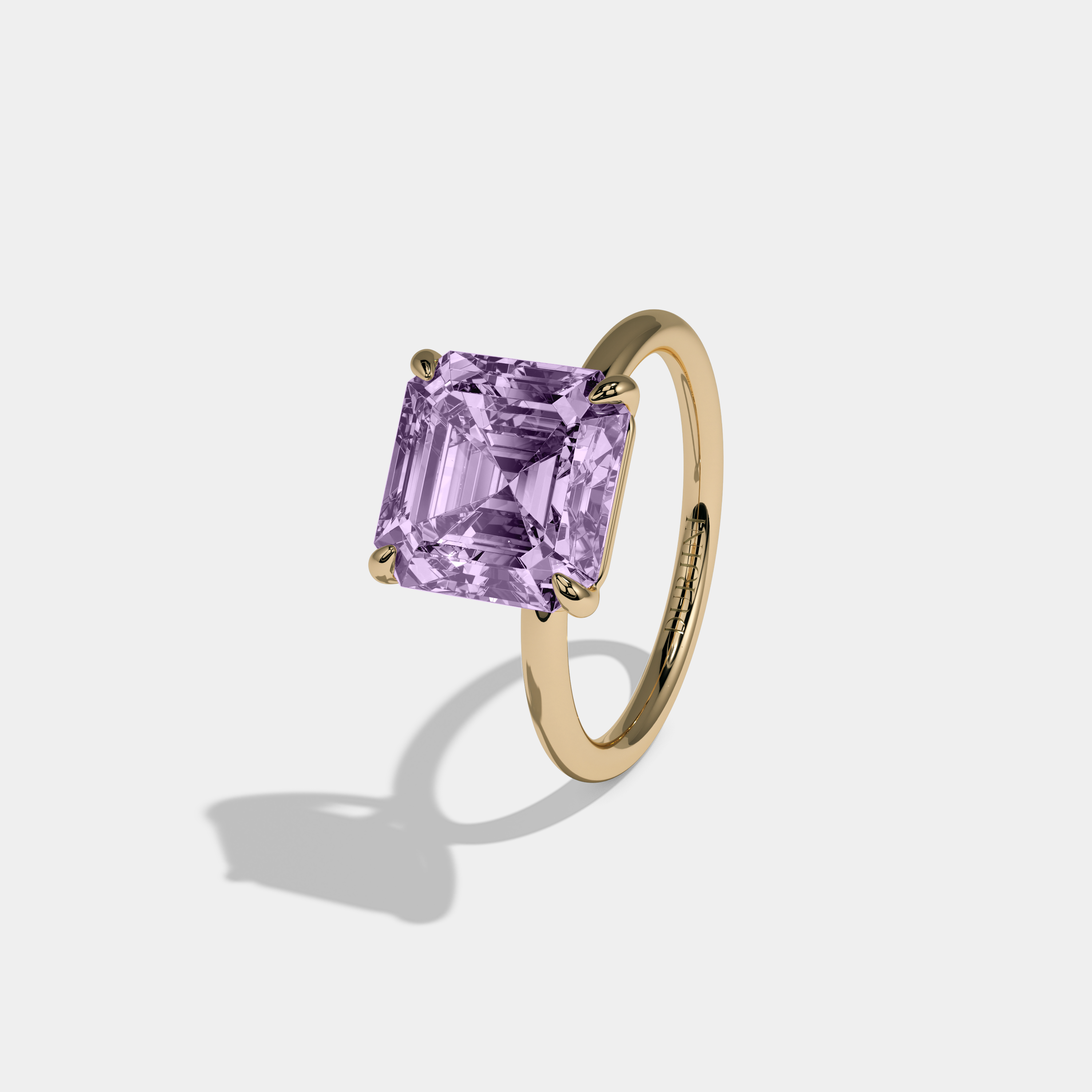Margaret Fancy Purple Asscher Cut Diamond Plain Band Engagement Ring 6ct 18k Yellow Gold