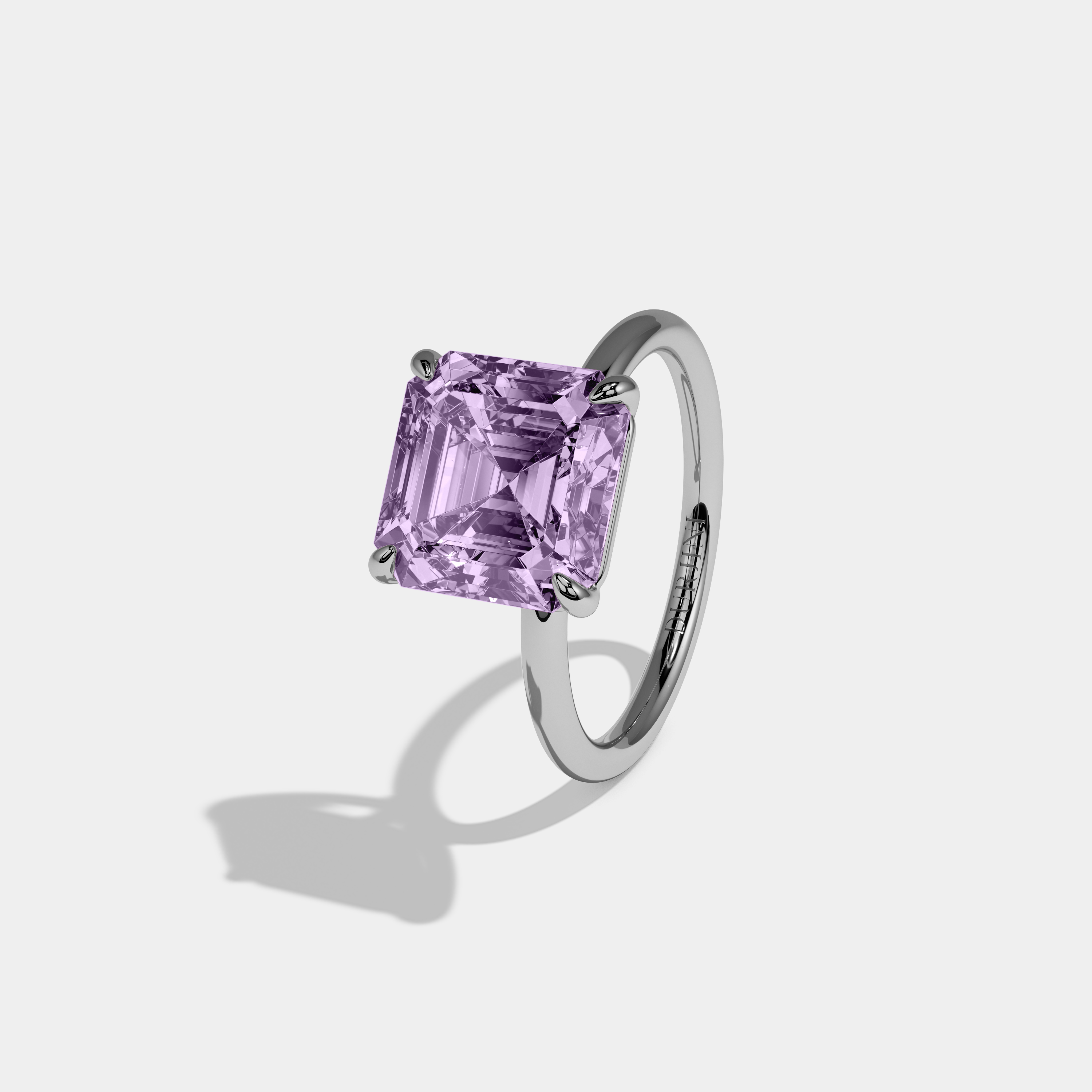 Elizabeth Fancy Purple Asscher Cut Diamond Plain Band Engagement Ring 6ct 18k White Gold
