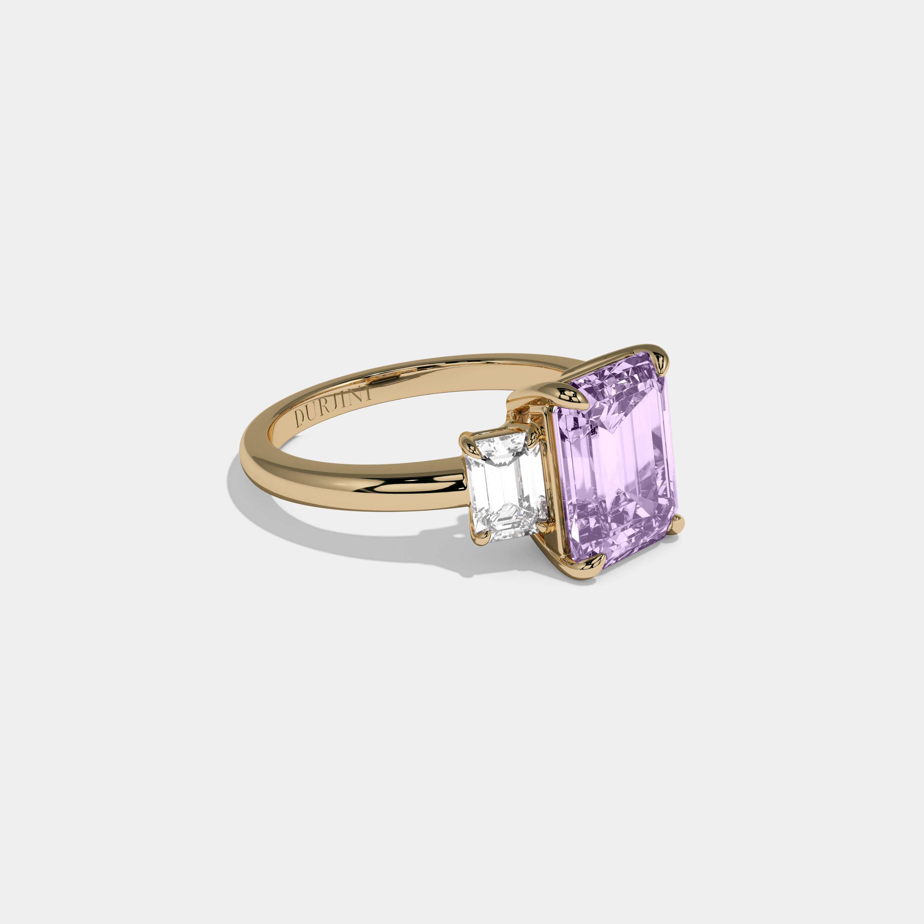 Margaret Fancy Purple Emerald Cut Diamond Plain Band With Emerald Cut Sides Engagement Ring 8ct 18k Yellow Gold