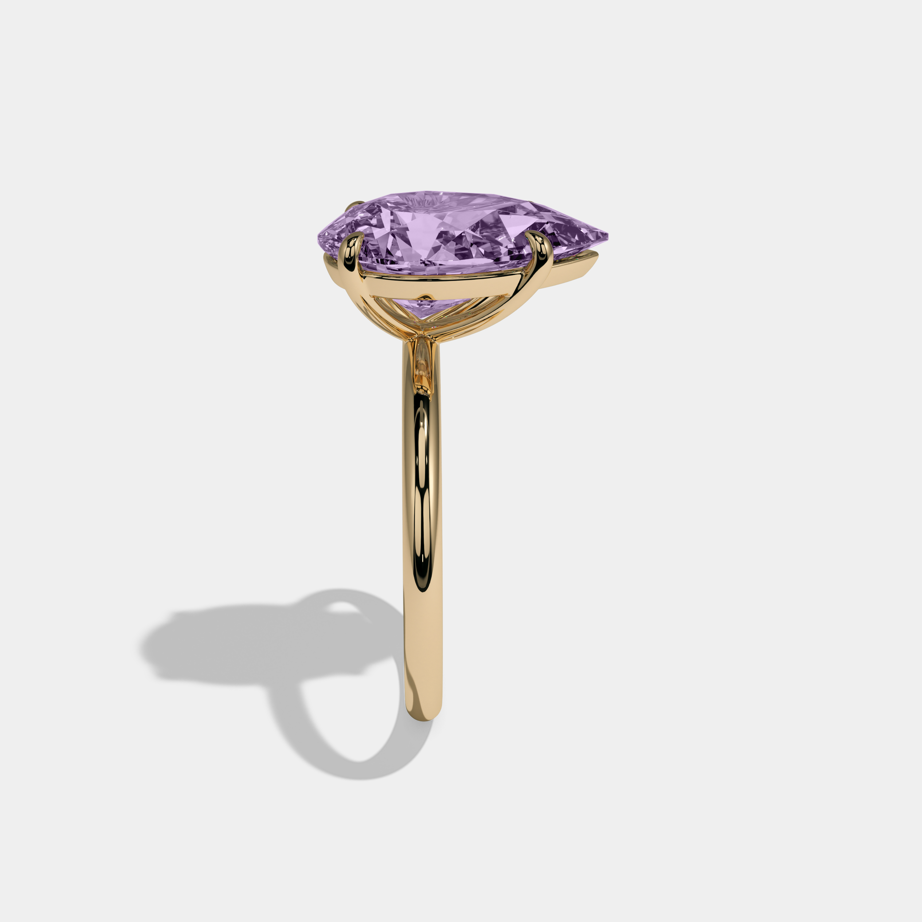Catherine Fancy Purple Pear Cut Diamond Plain Band Engagement Ring 6ct 18K Yellow Gold