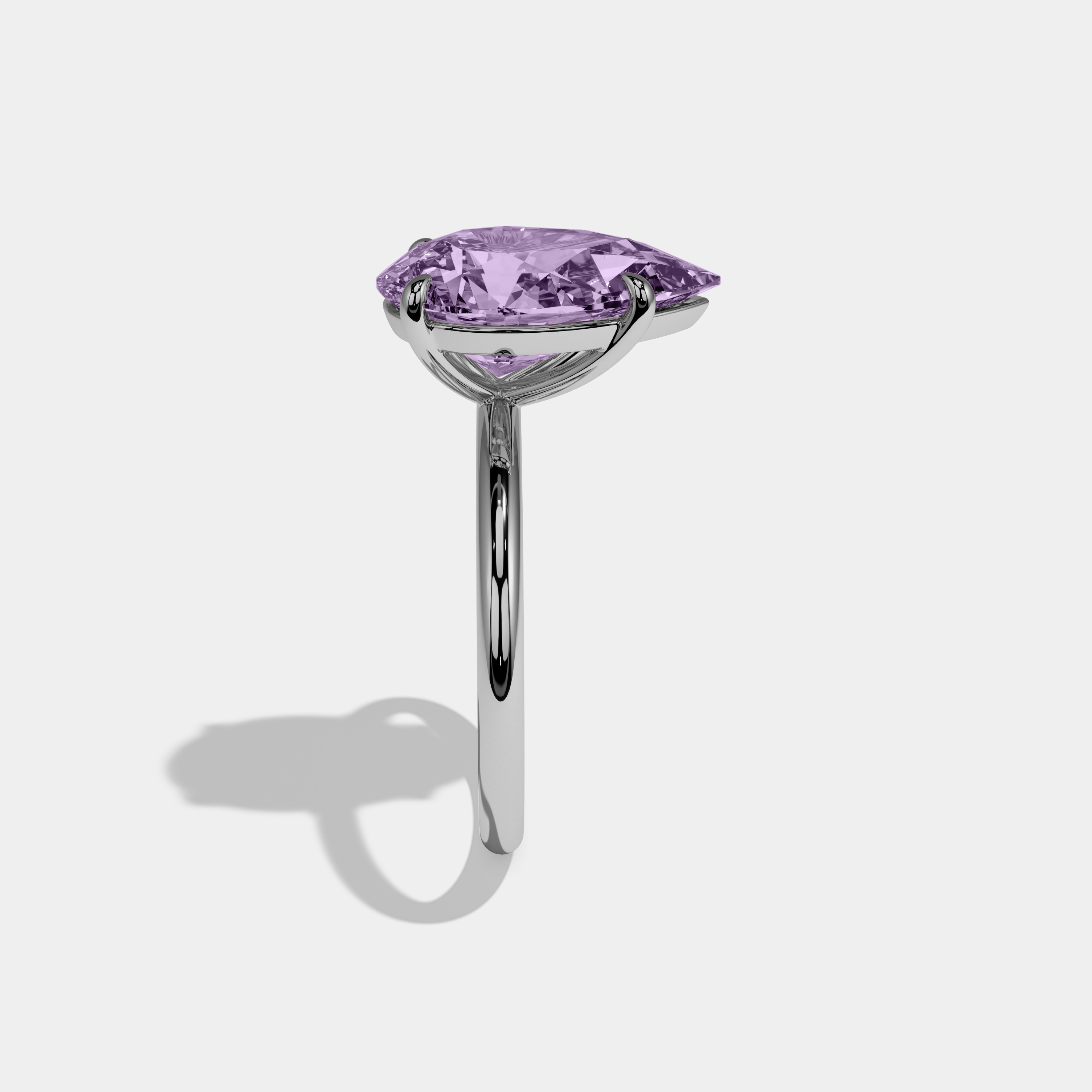 Alice Fancy Purple Pear Cut Diamond Plain Band Engagement Ring 6ct 18K White Gold