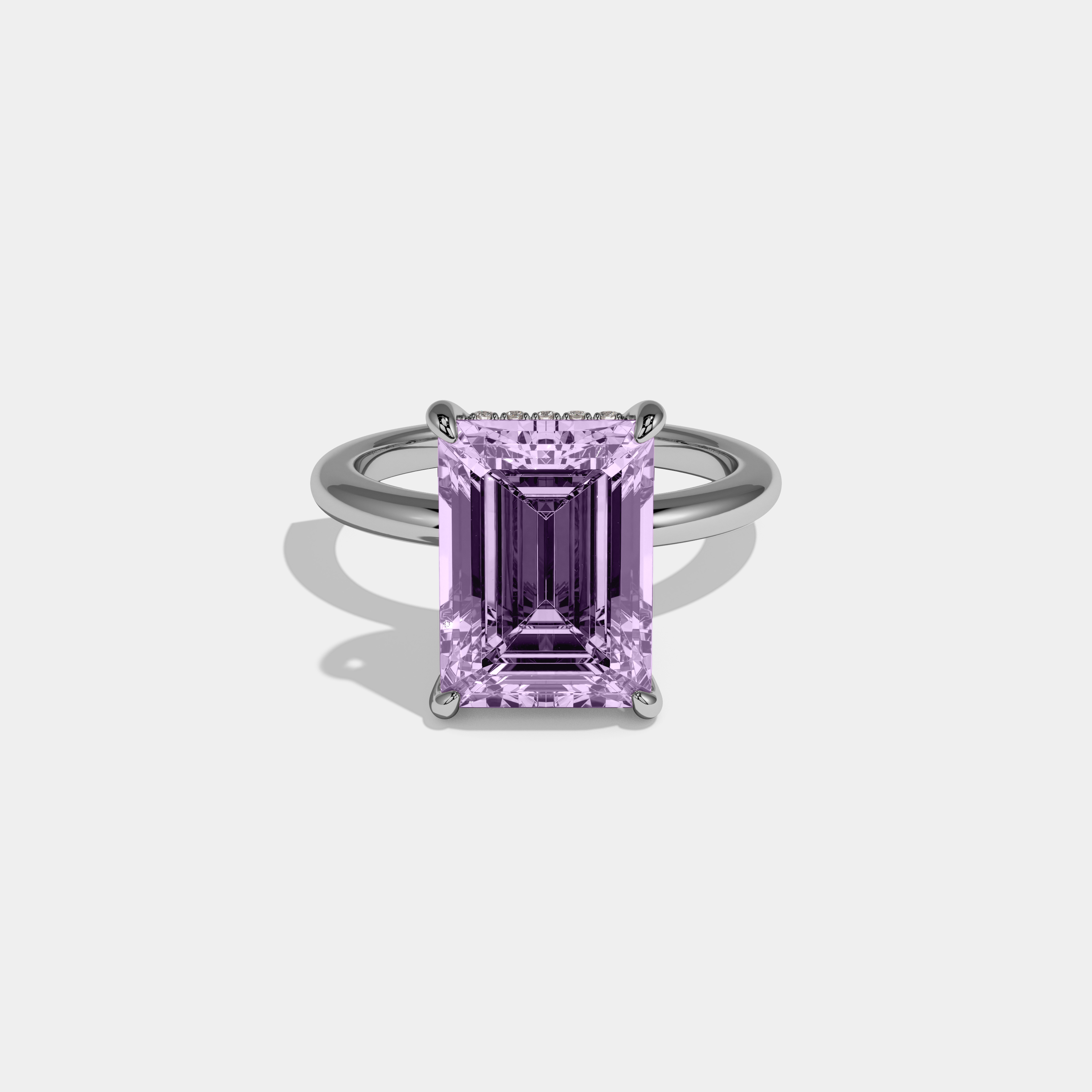 Alice Fancy Purple Emerald Cut Diamond Plain Band Engagement Ring 6.5ct 18K White Gold