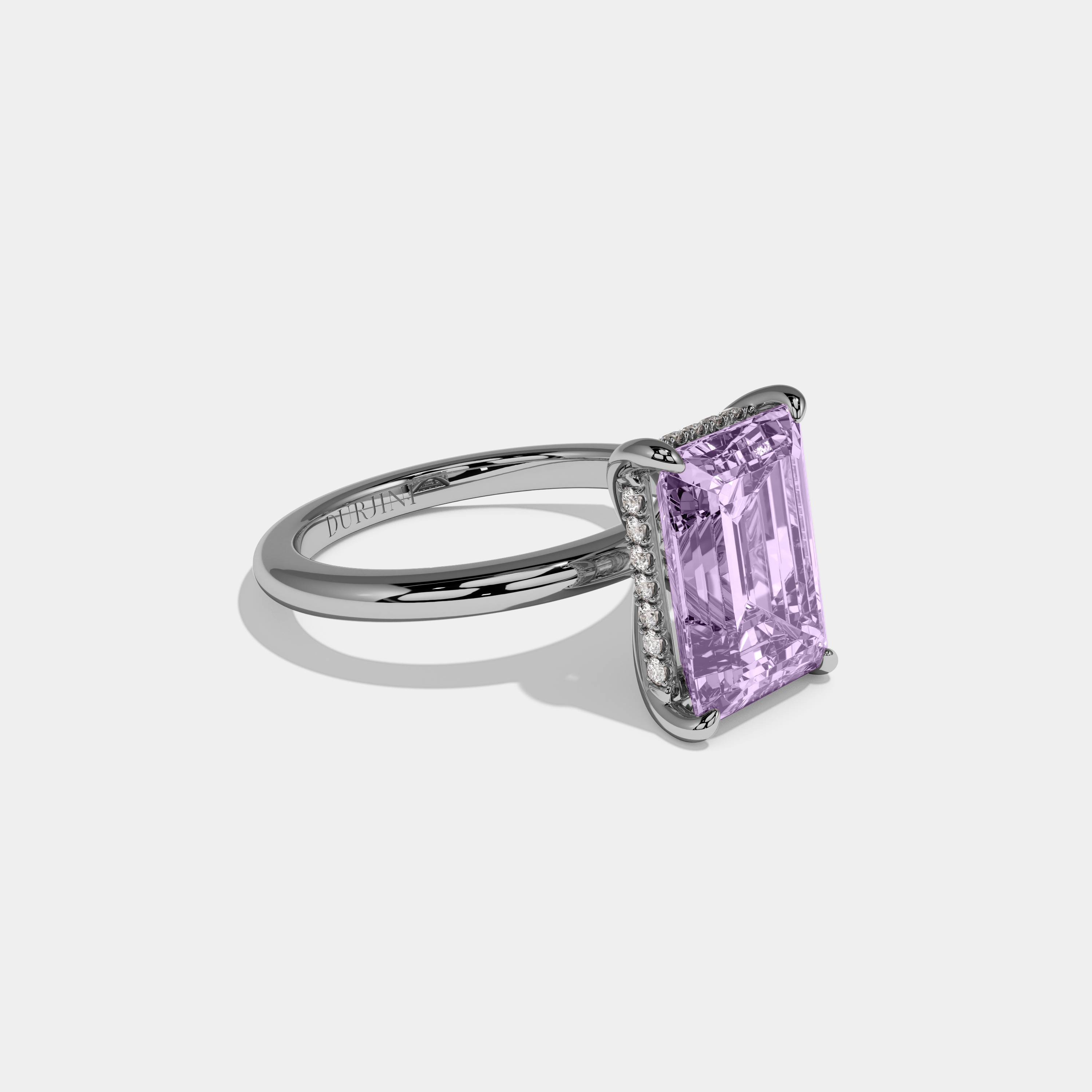 Alice Fancy Purple Emerald Cut Diamond Plain Band Engagement Ring 6.5ct 18K White Gold